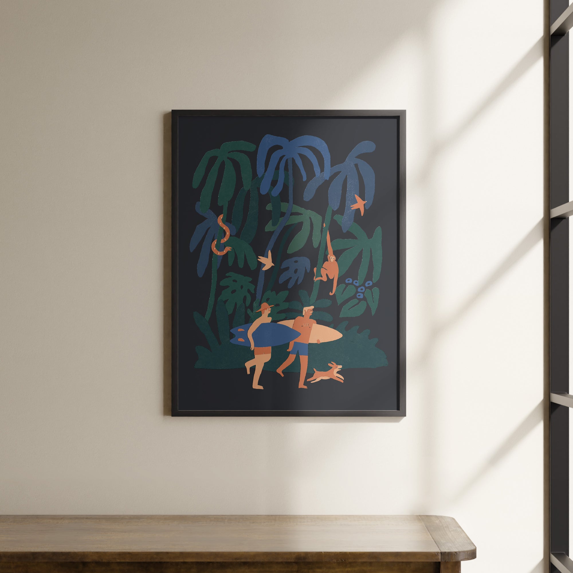 a painting hanging on the wall of a room