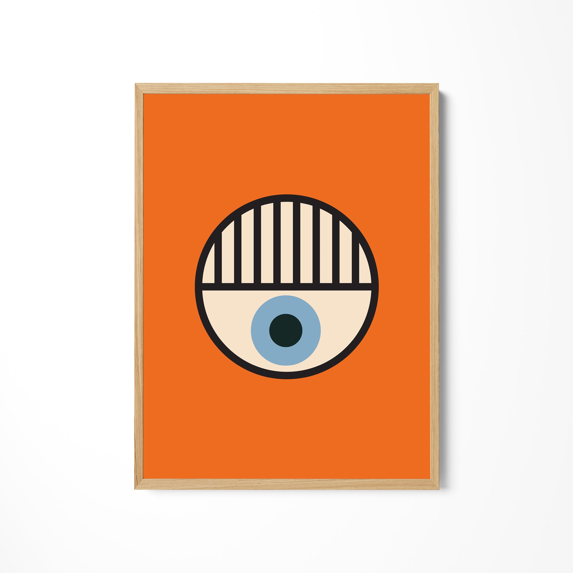 a picture of an eye on an orange background