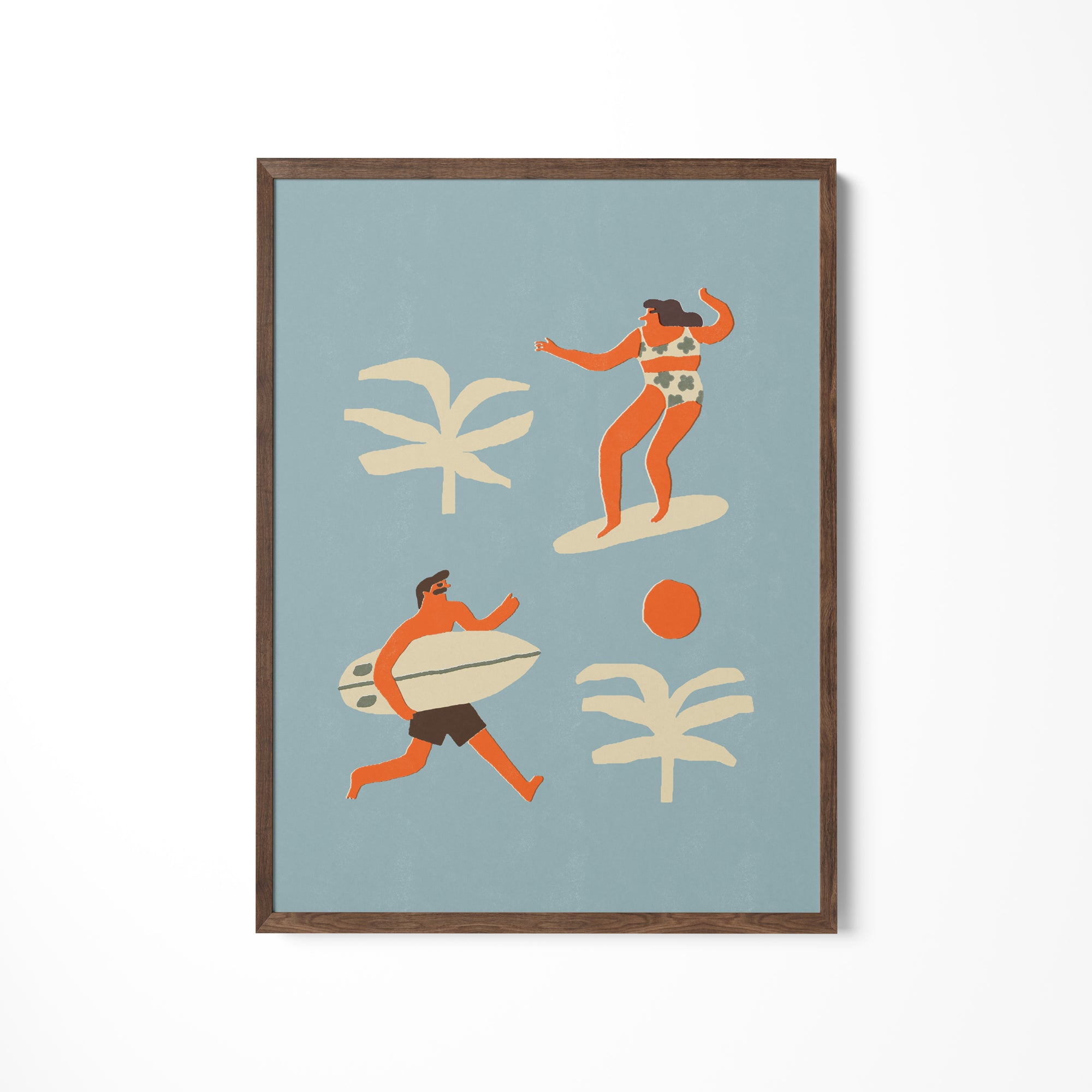 a picture of a man and a woman on a surfboard