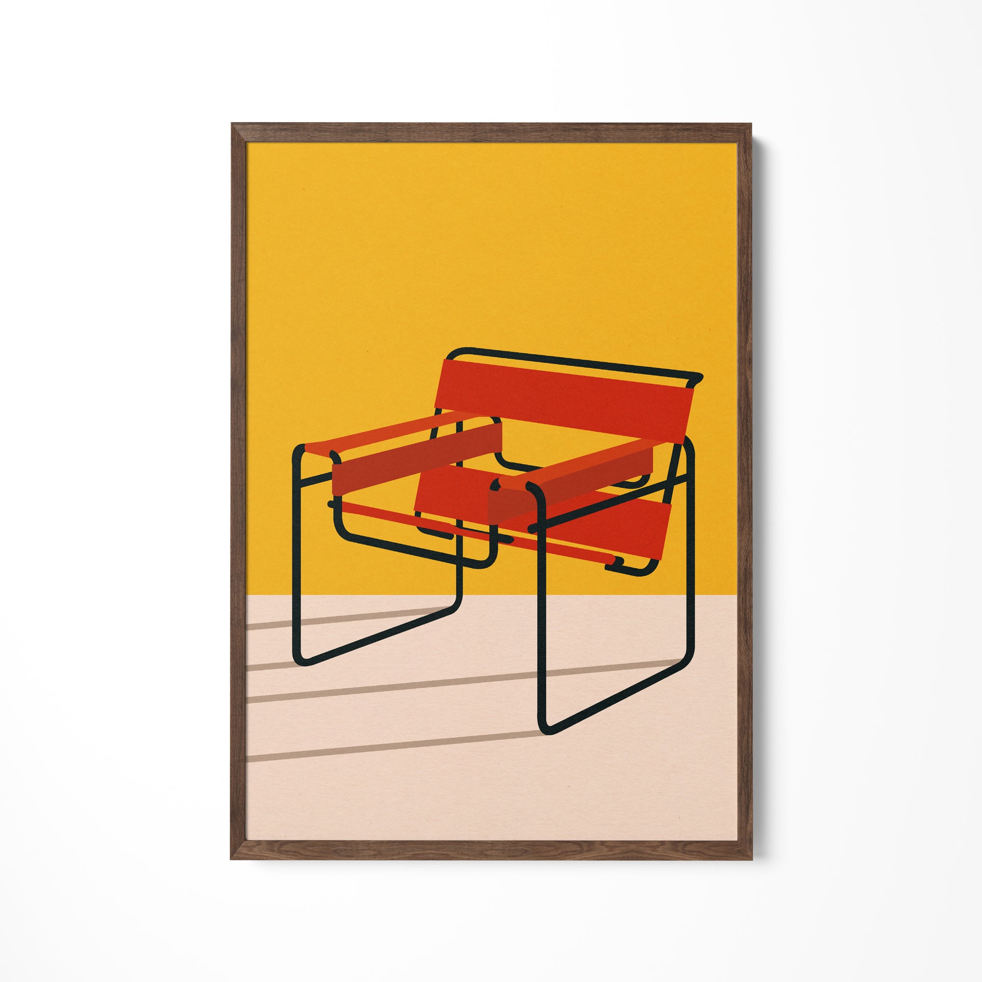 a picture of a red chair on a white wall