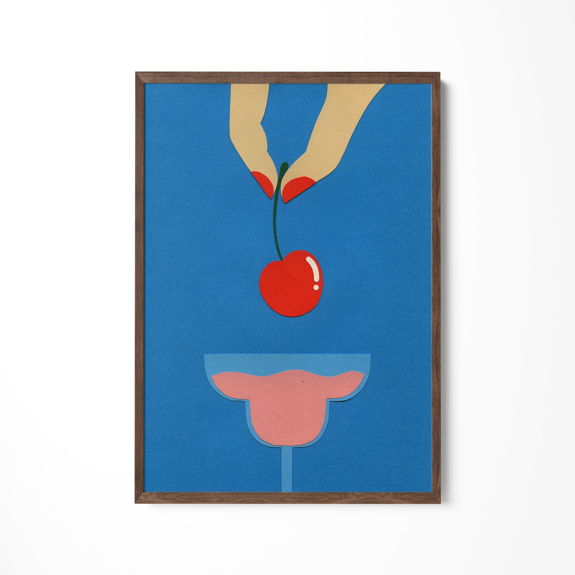 a painting of a cherry being picked from a vase