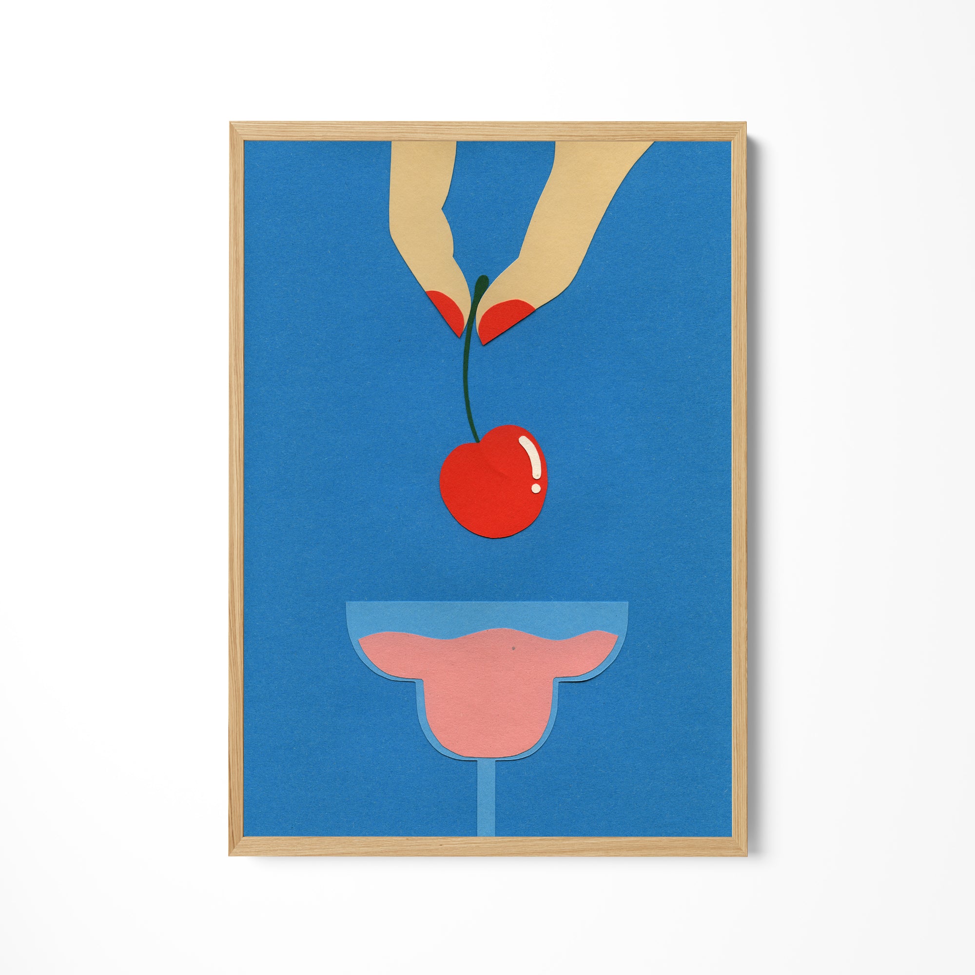 a painting of a cherry being picked from a vase
