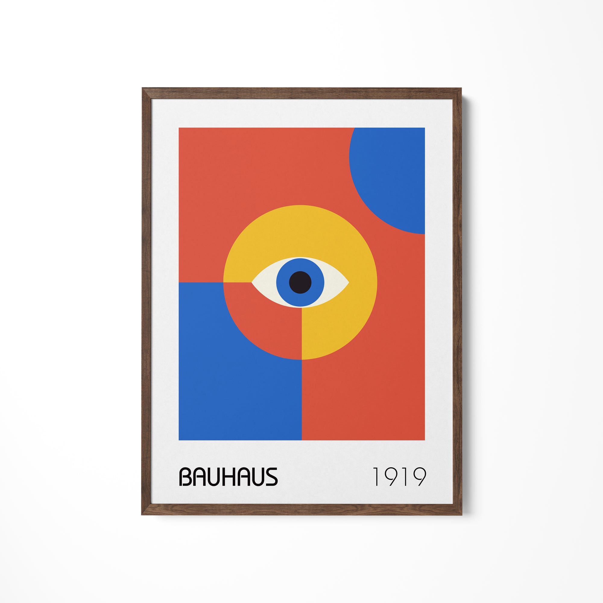 a picture of an eye on a white wall