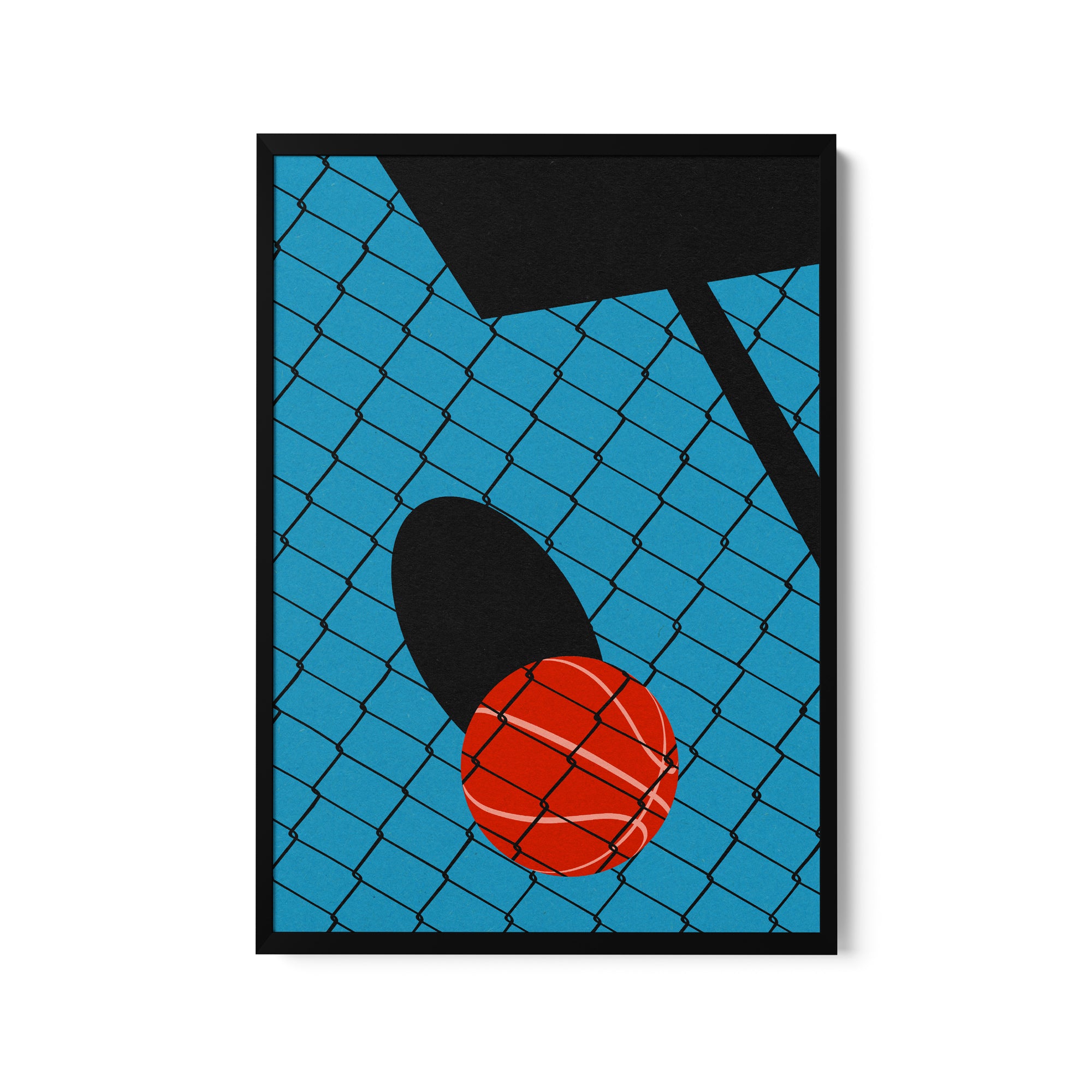 a painting of a basketball and a basketball hoop