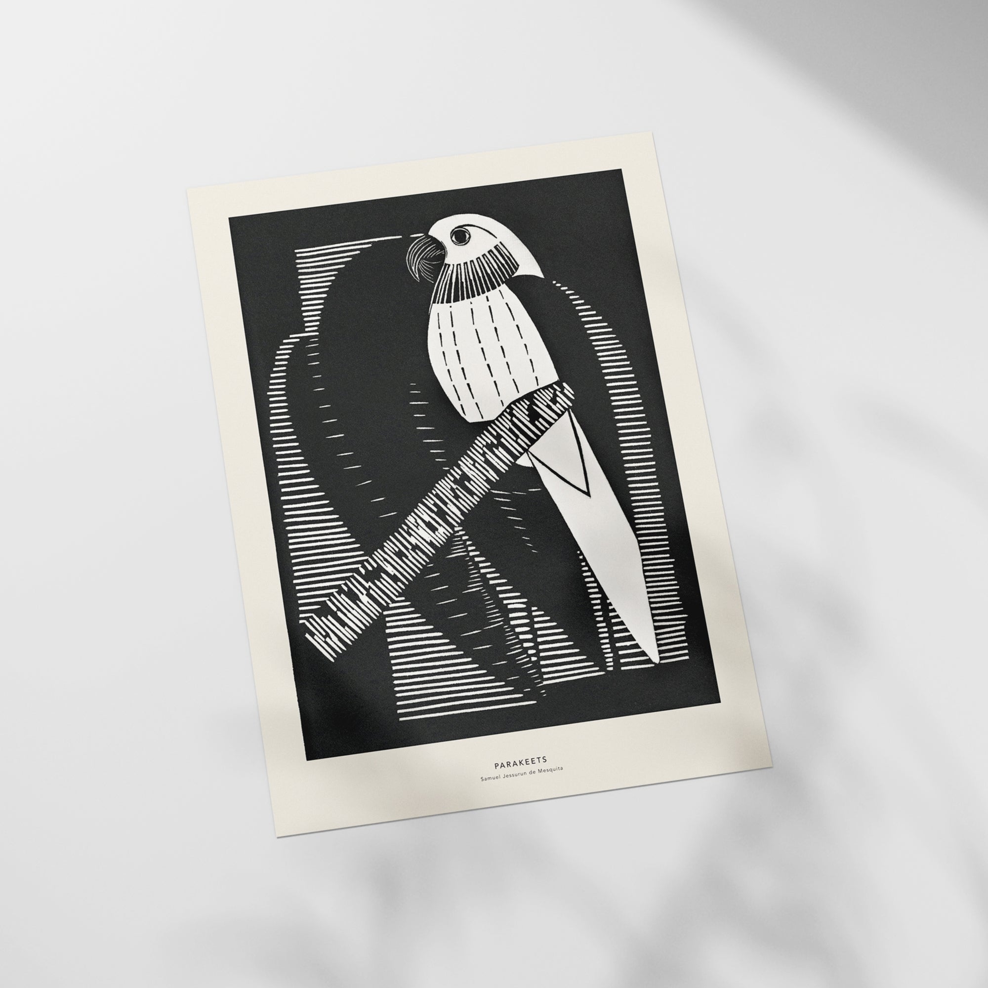 a black and white picture of a bird on a branch