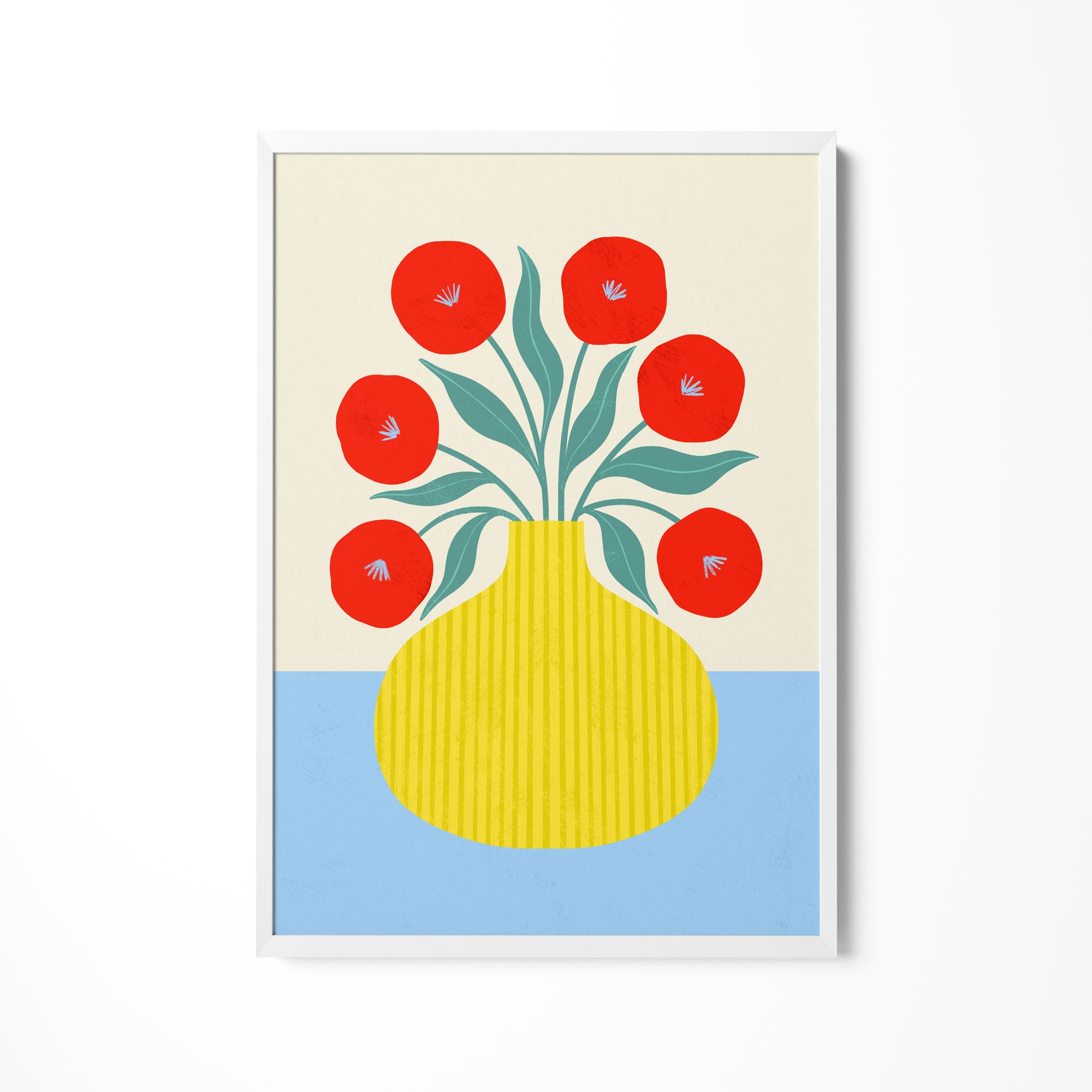 a picture of a vase with red flowers in it