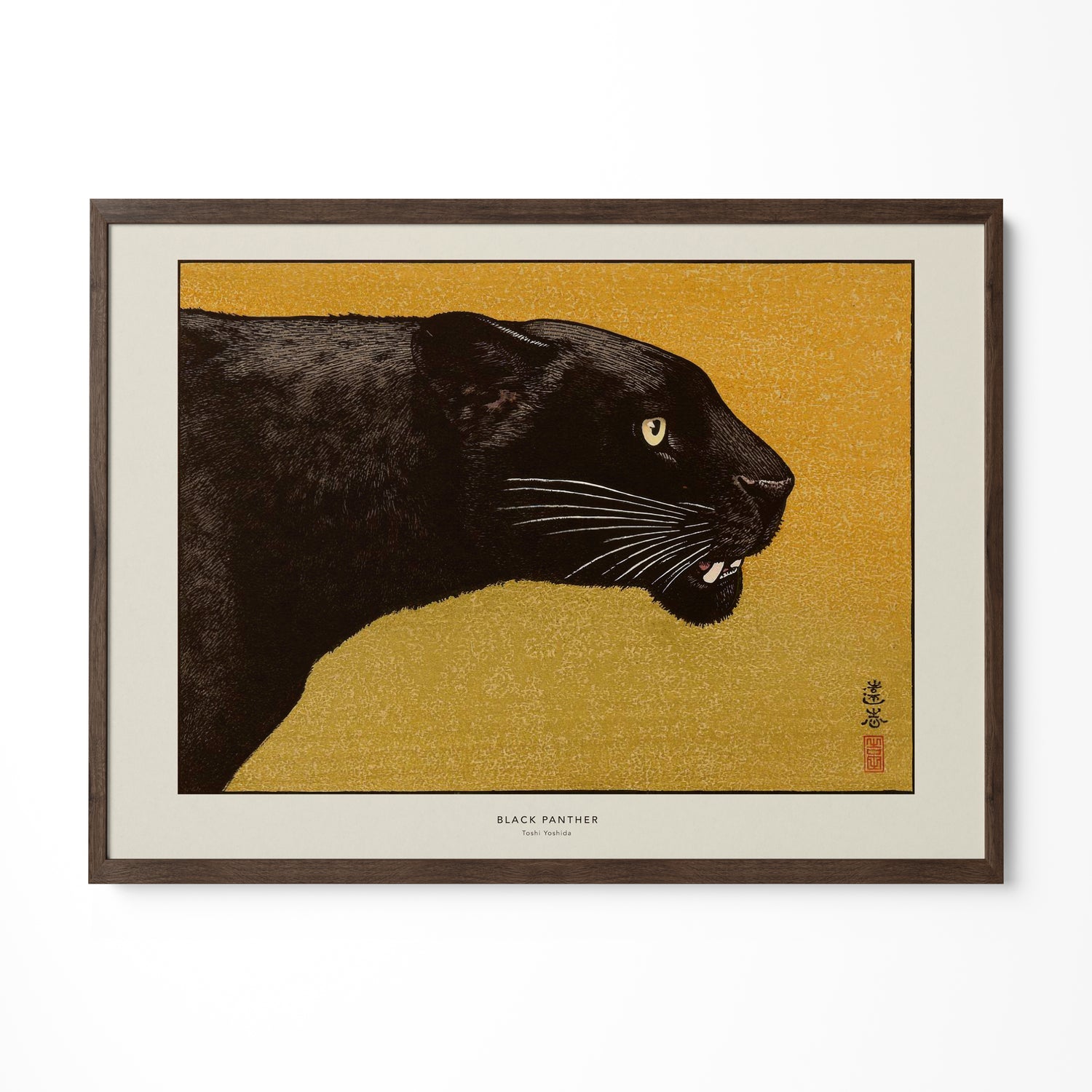 a painting of a black panther on a yellow background
