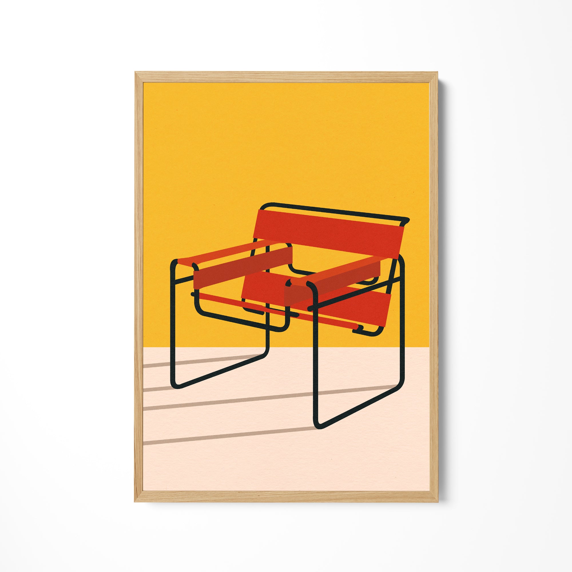 a picture of a red chair on a white wall