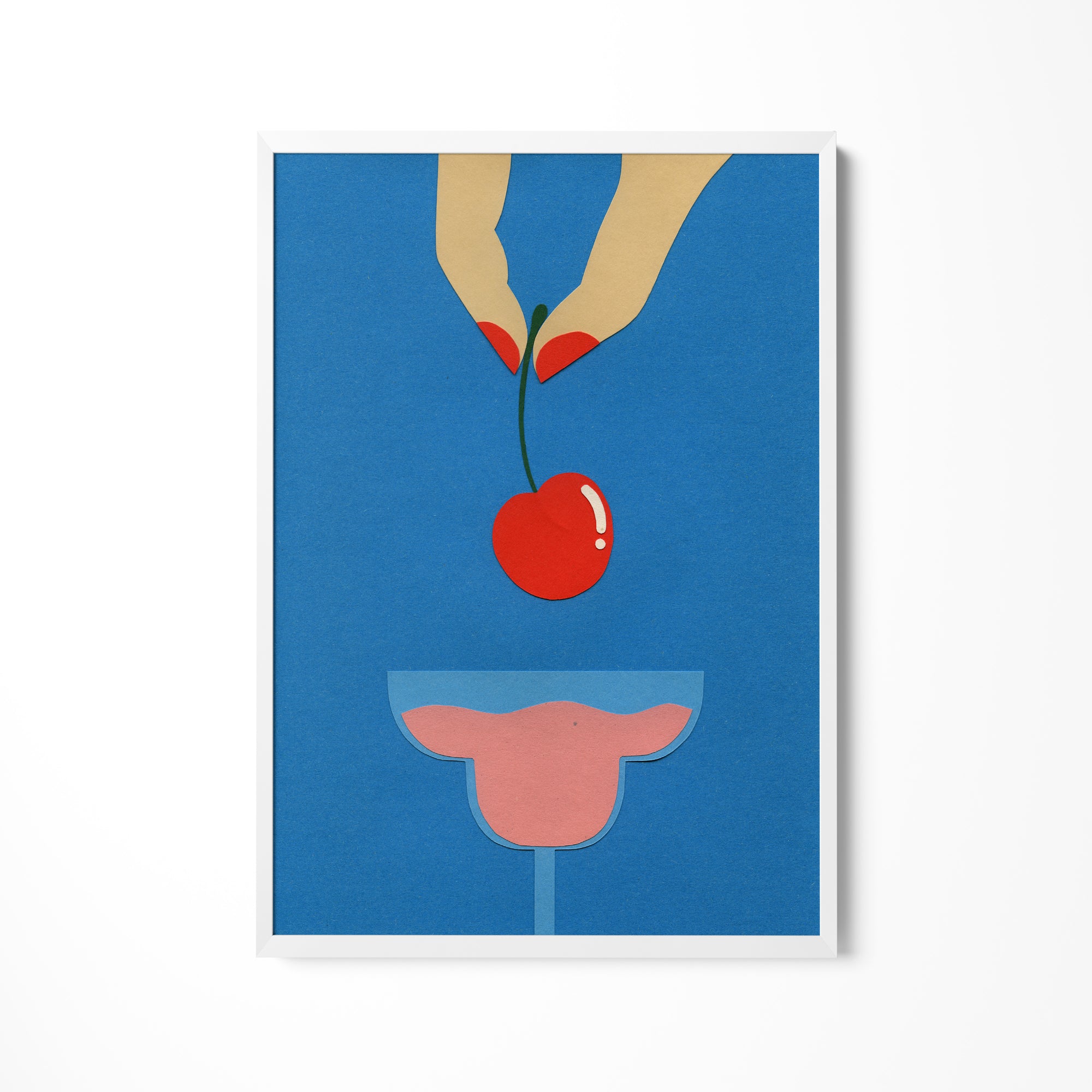 a painting of a cherry being picked from a vase