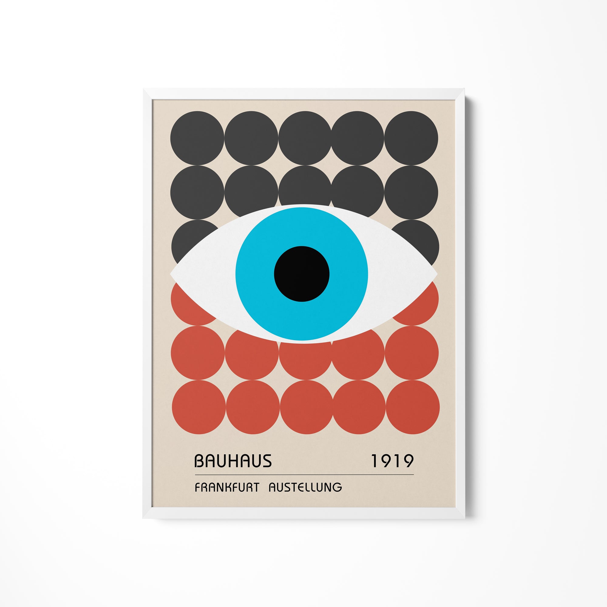 a poster of a blue eye surrounded by circles