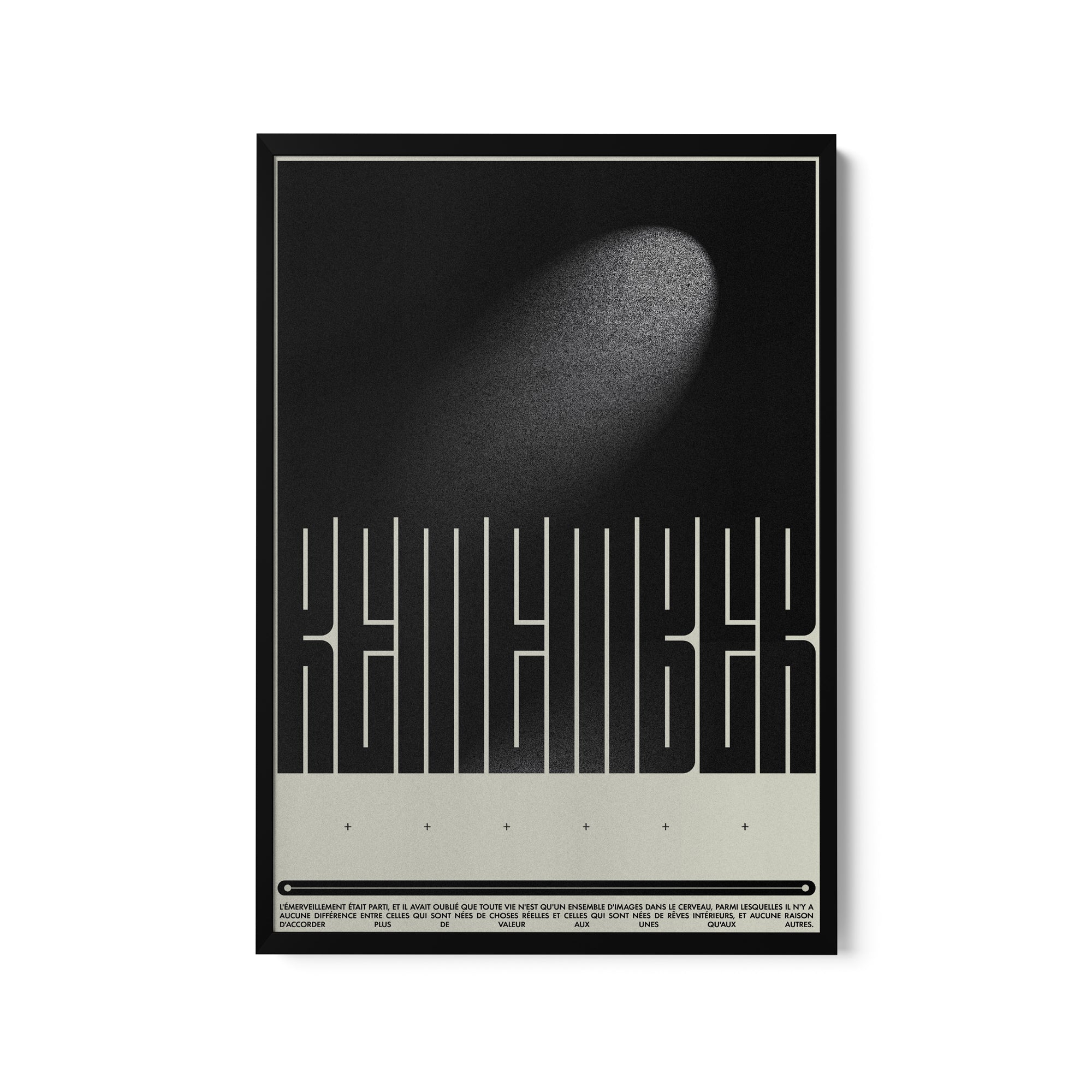 a black and white poster with a black background