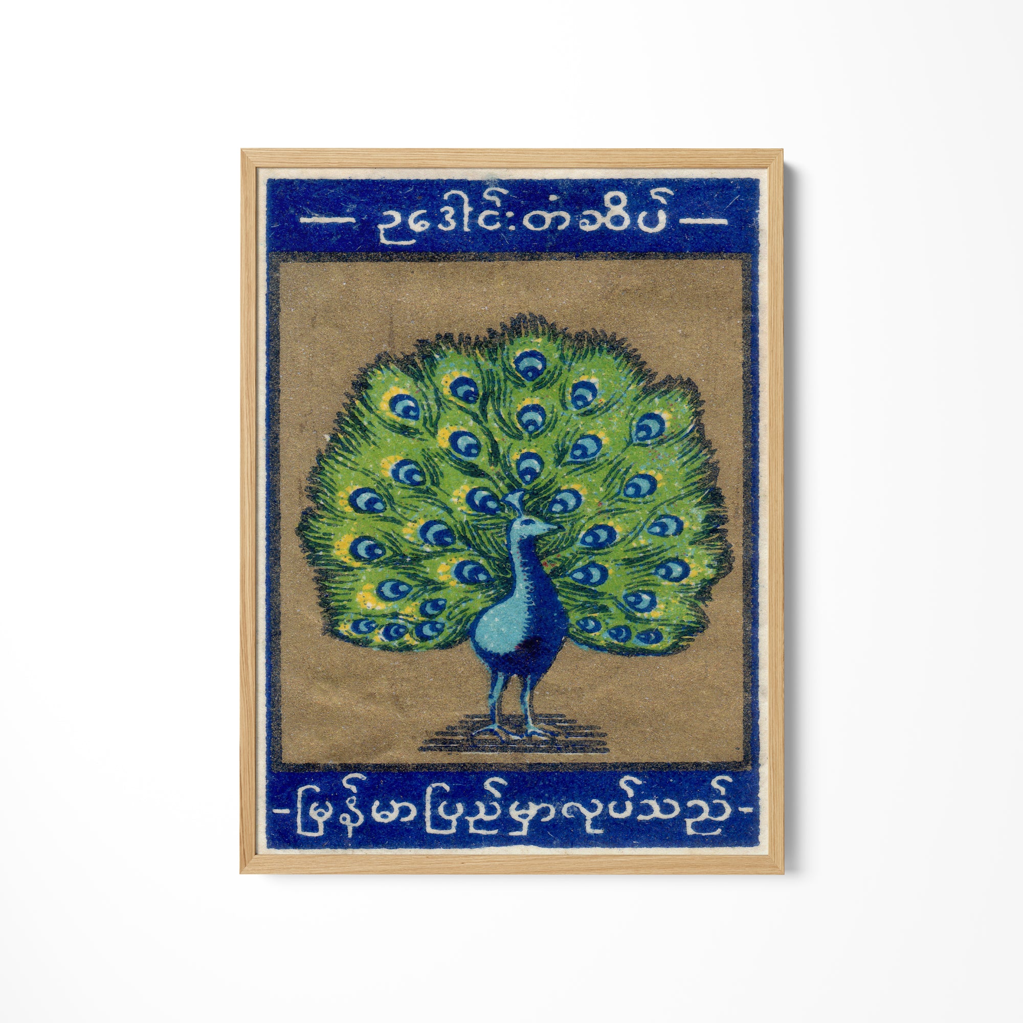 a painting of a peacock on a white wall