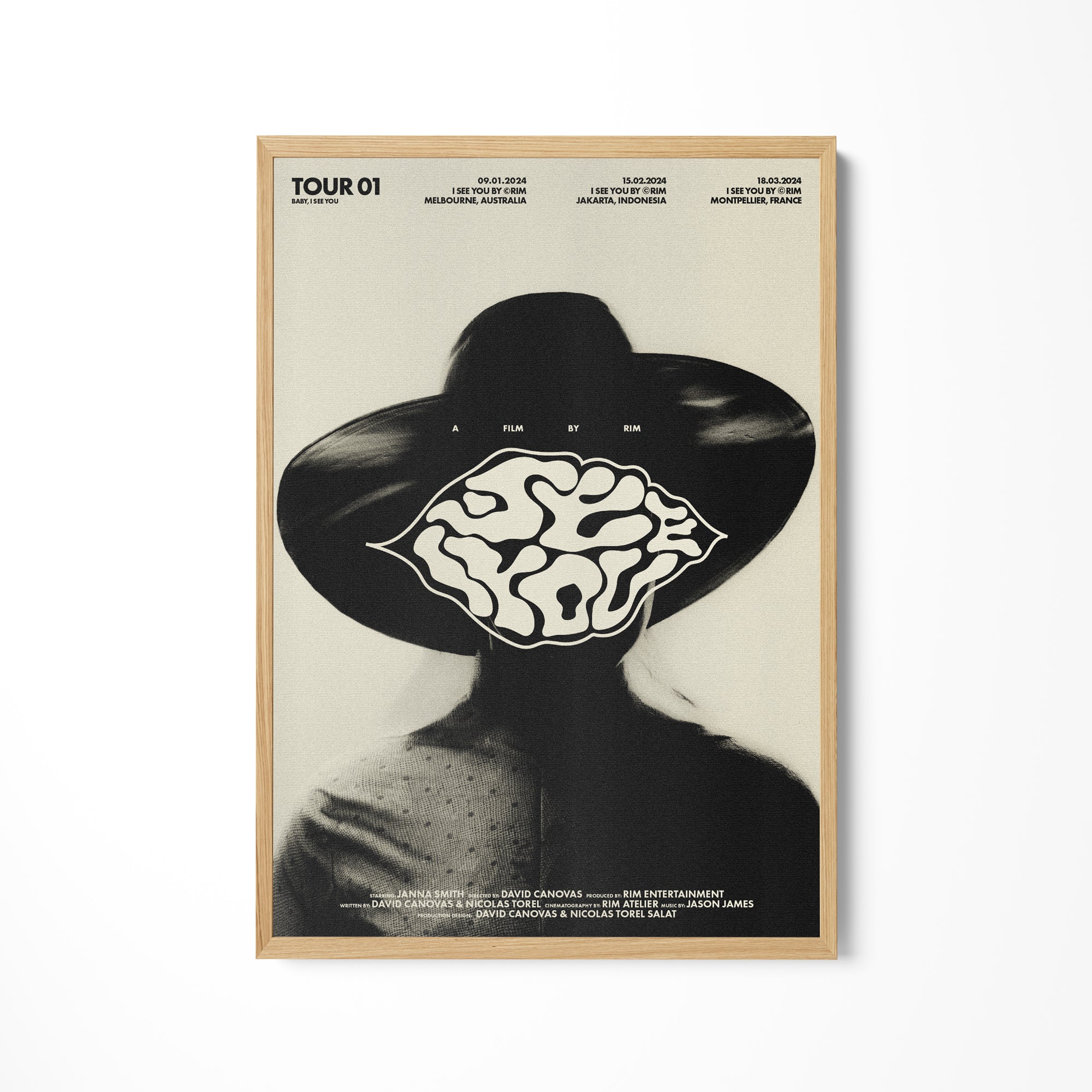 a black and white photo of a woman wearing a hat with a brain on it