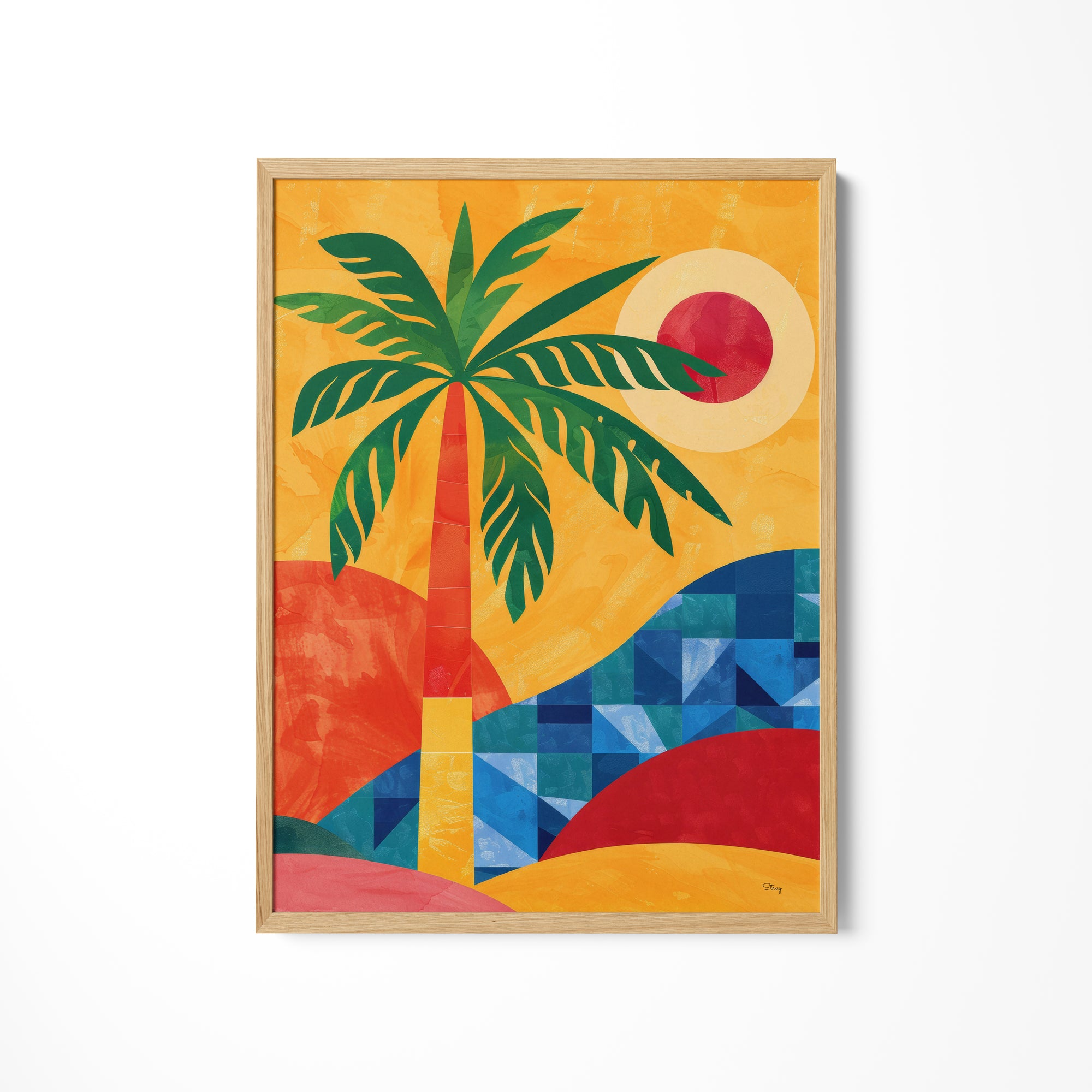 a painting of a palm tree on a yellow background