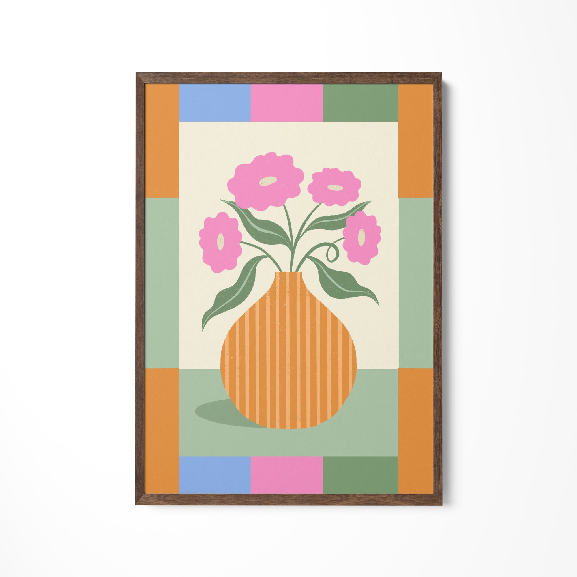 a painting of a vase with flowers in it