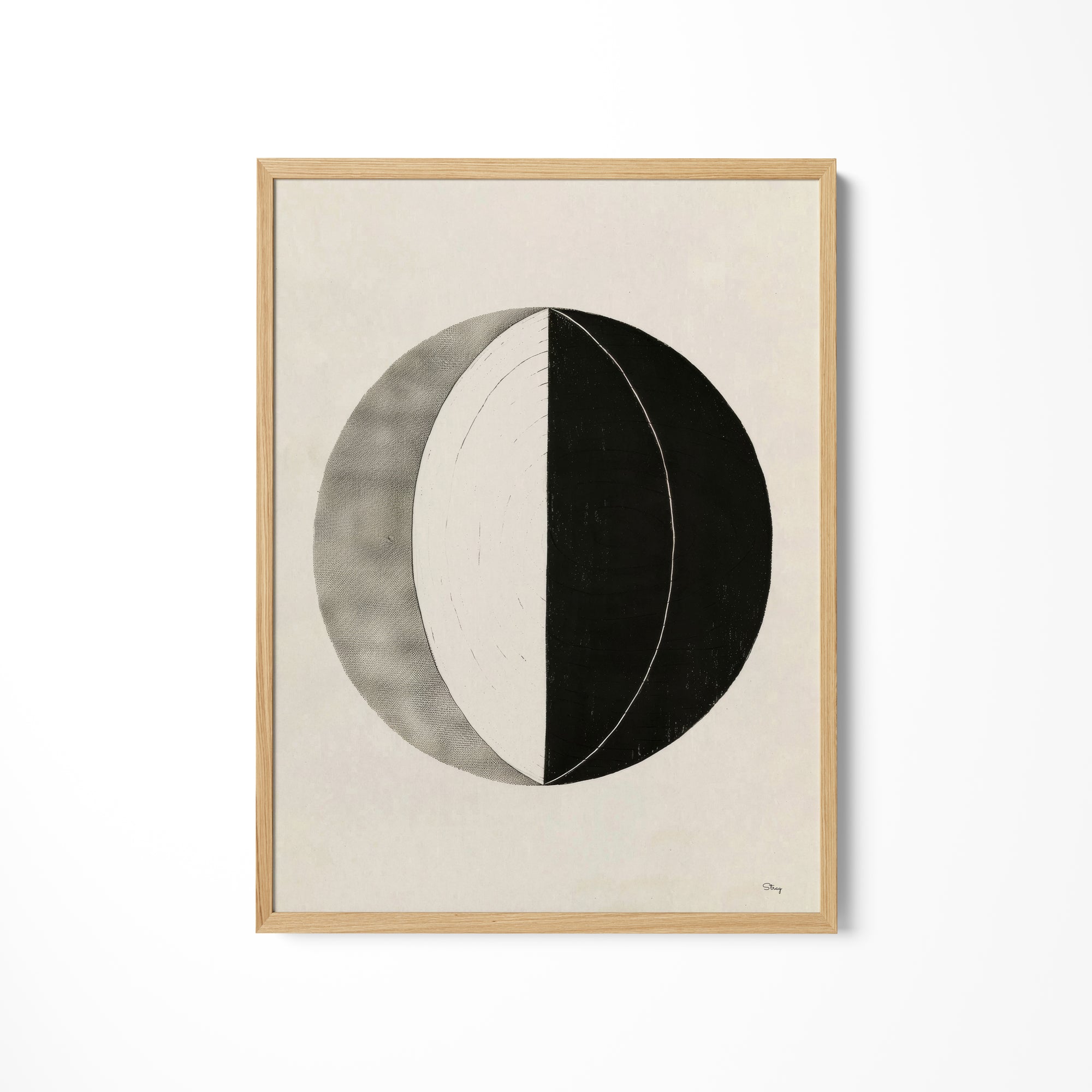 a black and white drawing of a half moon