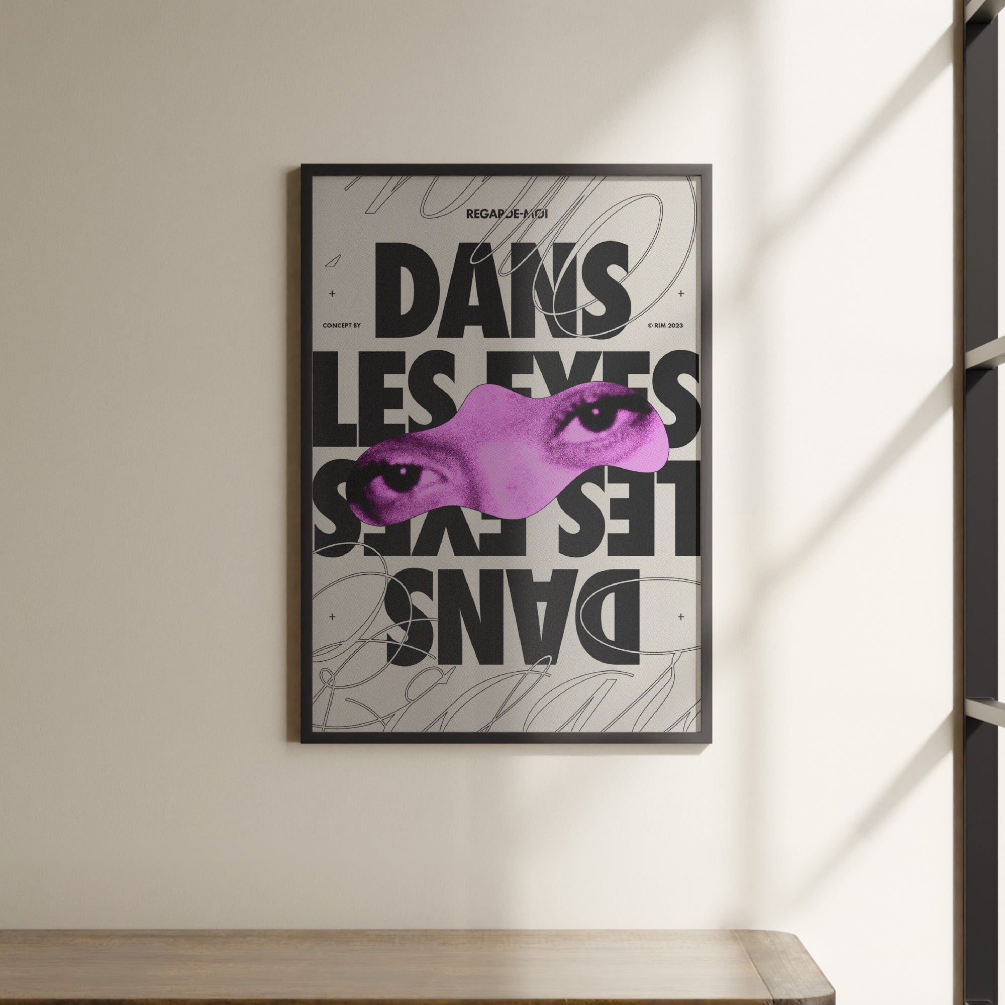 a poster hanging on the wall of a room