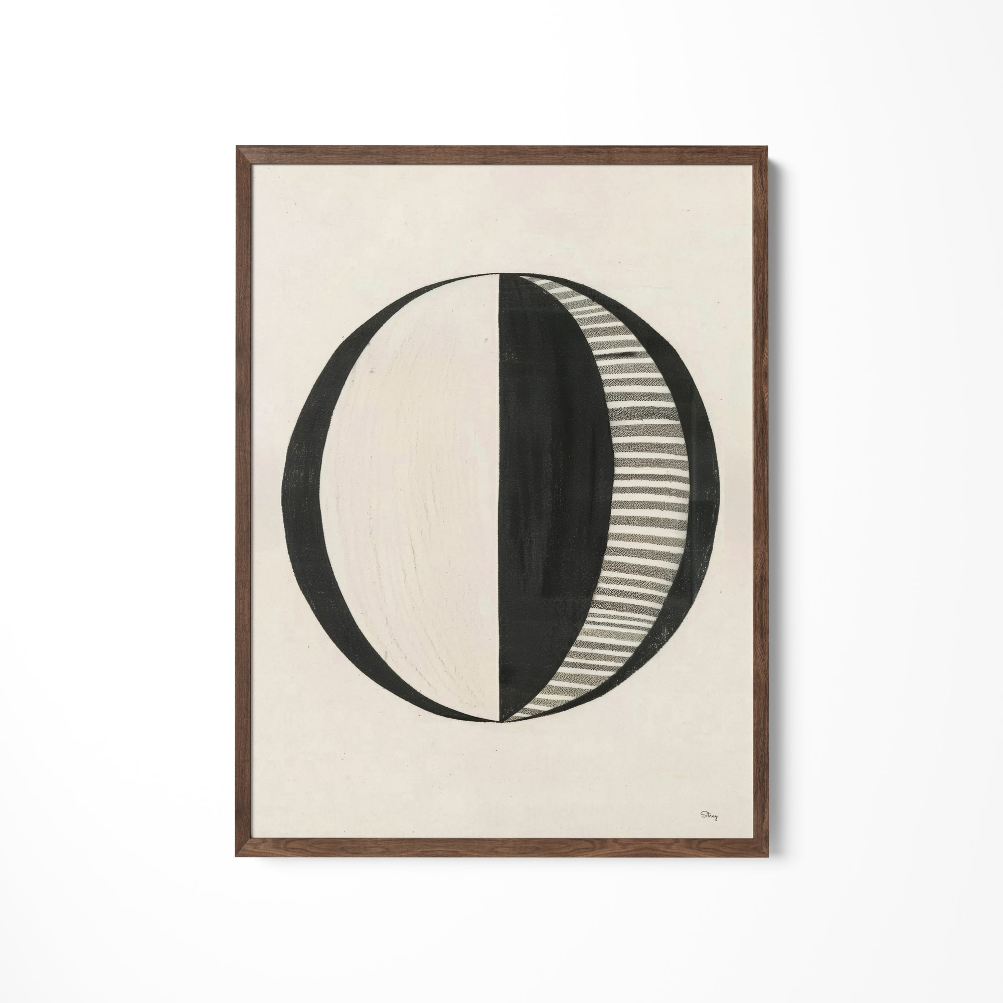 a black and white painting hanging on a wall