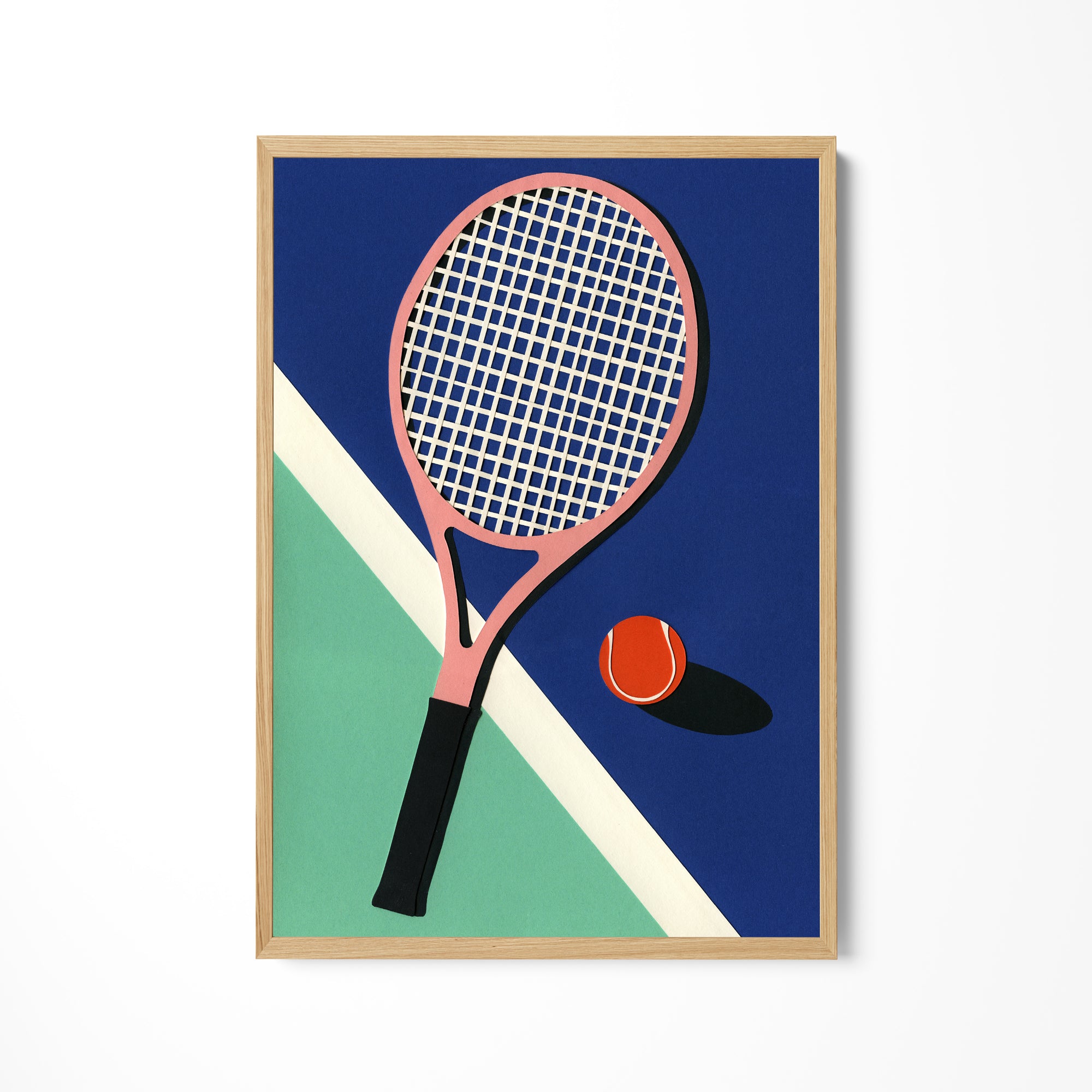 a painting of a tennis racket and ball