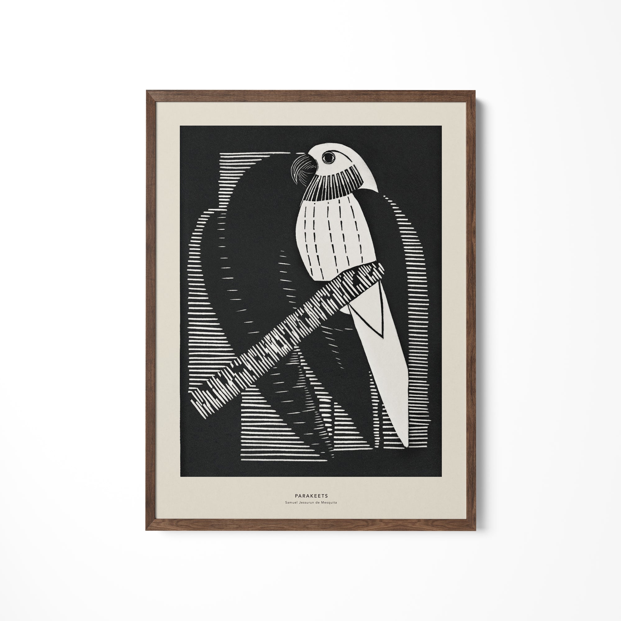 a black and white picture of a bird on a branch