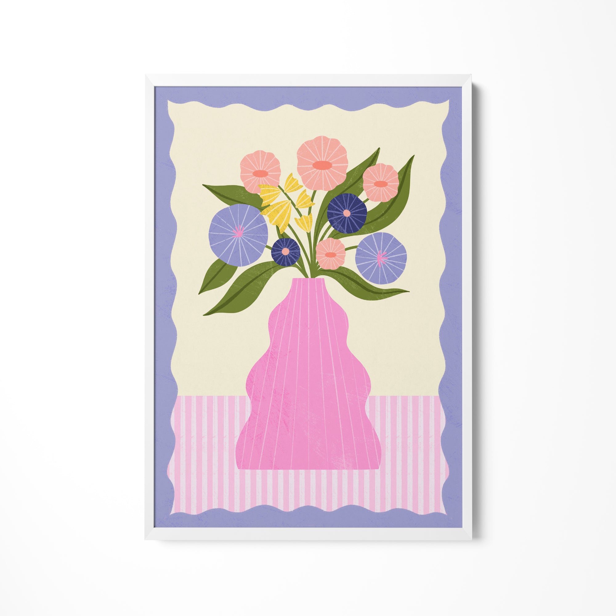 a painting of a pink vase with flowers in it