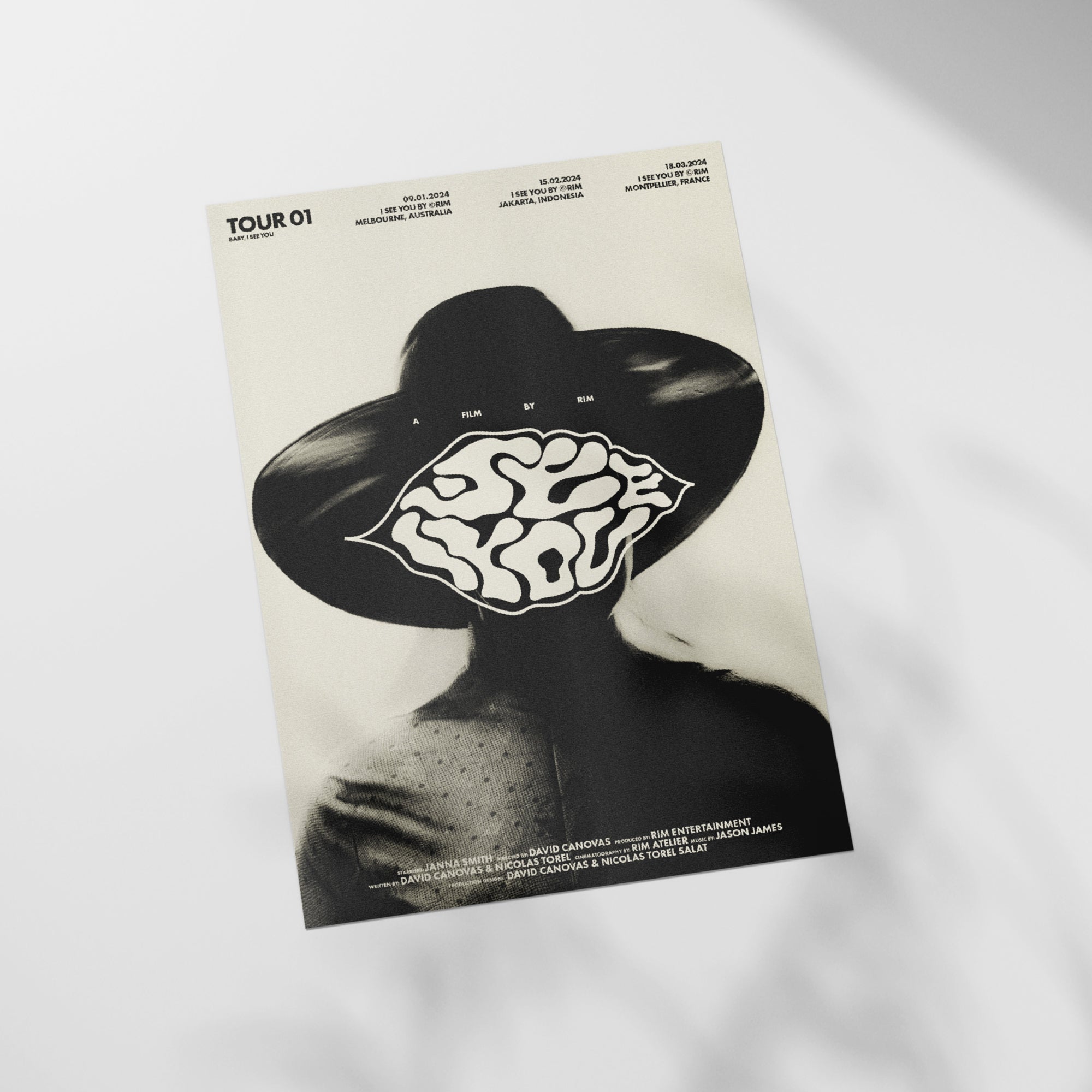 a black and white photo of a woman with a hat with a brain on it