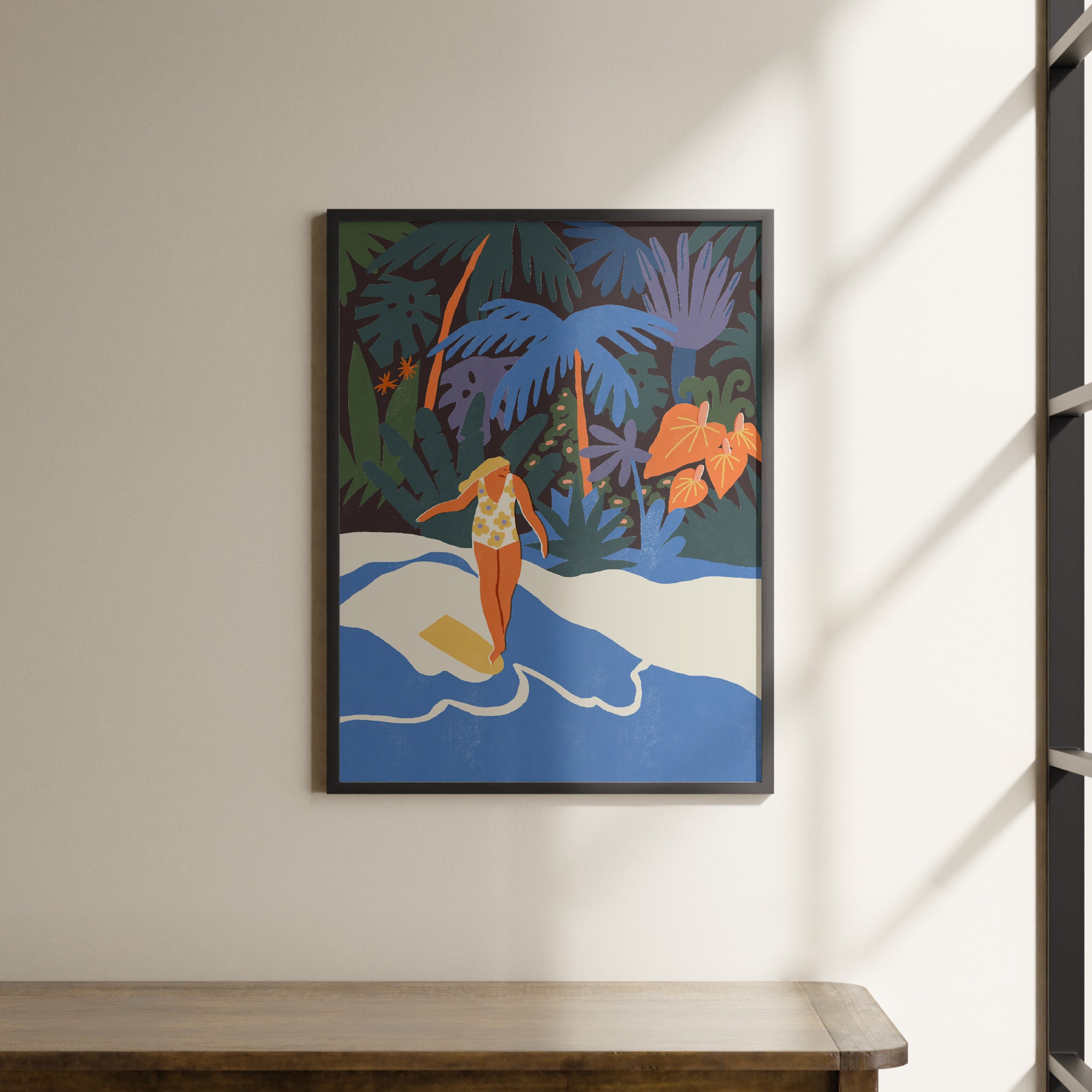 a painting hanging on the wall of a room