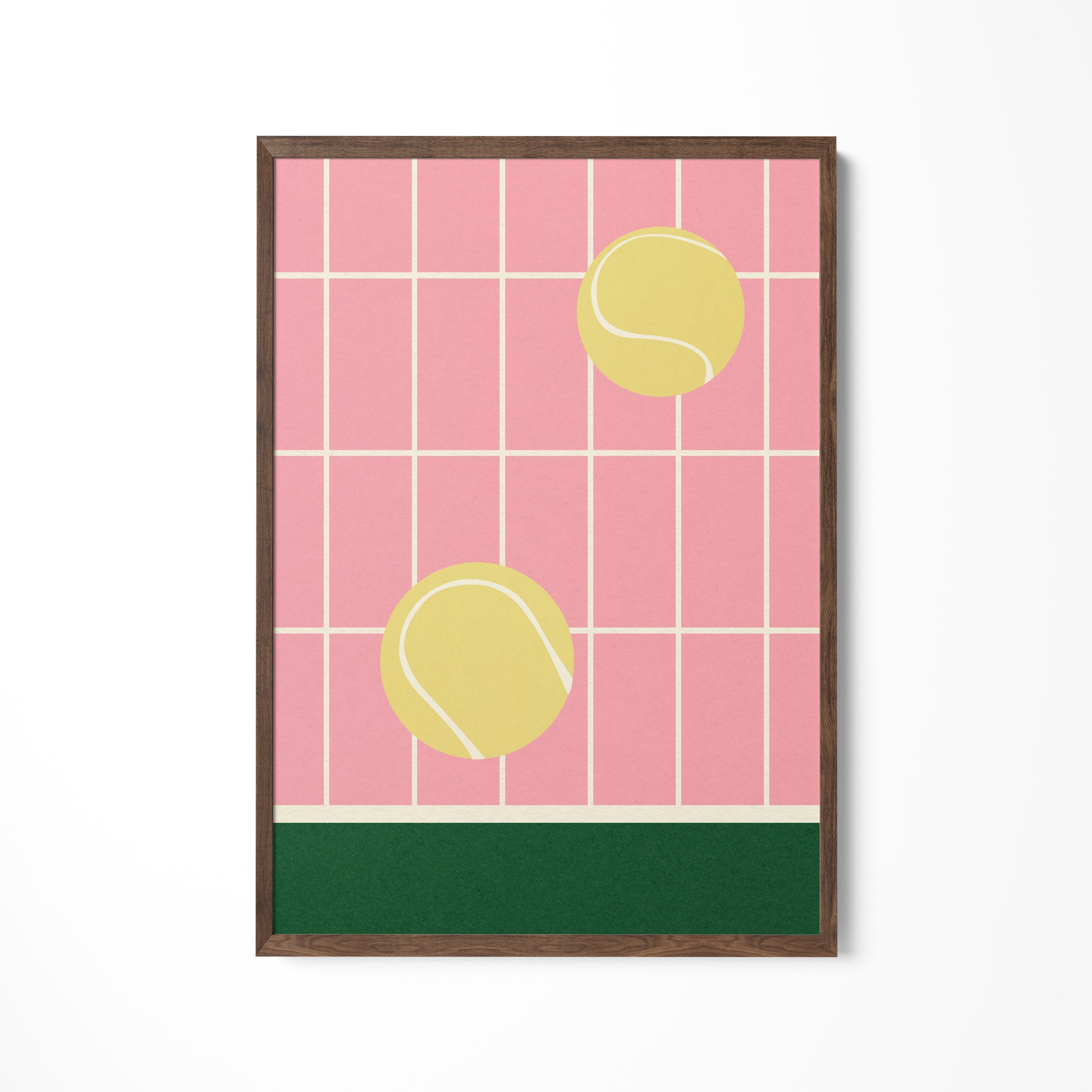 a picture of a tennis ball on a tiled wall