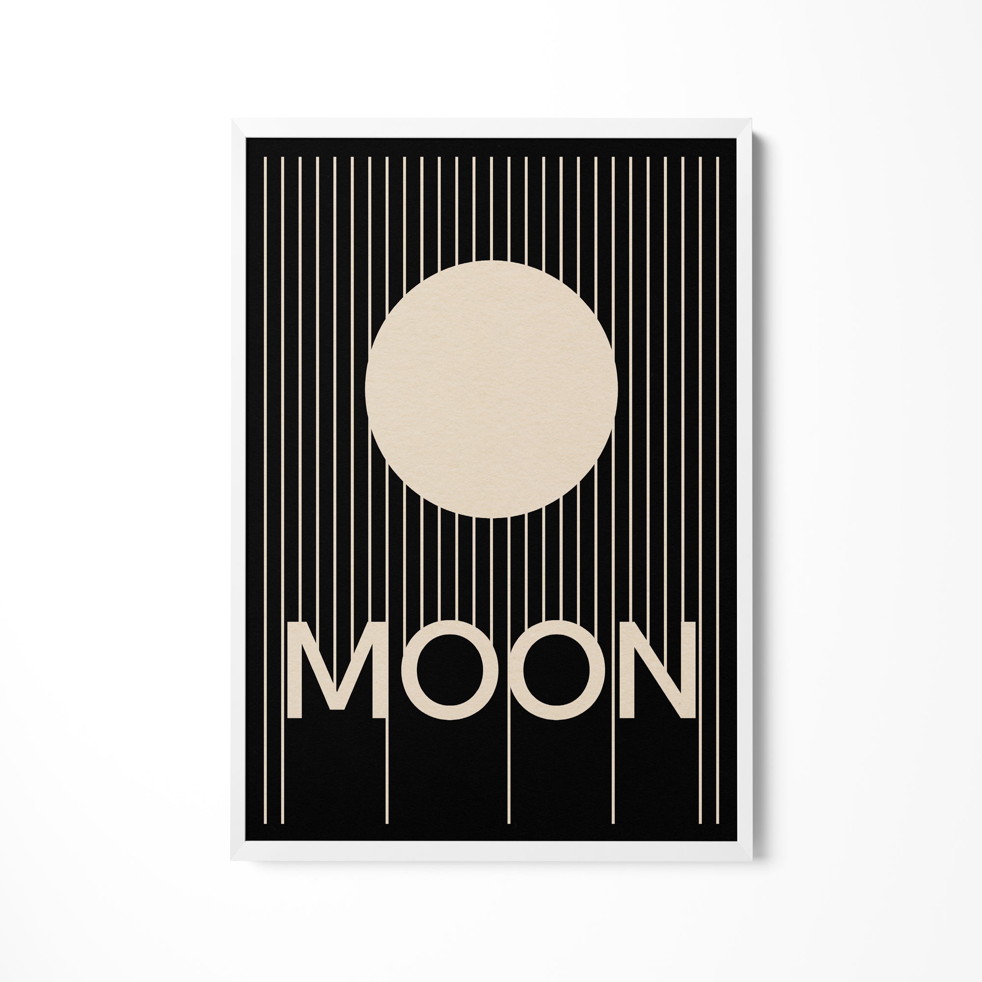 a black and white poster with the word moon on it