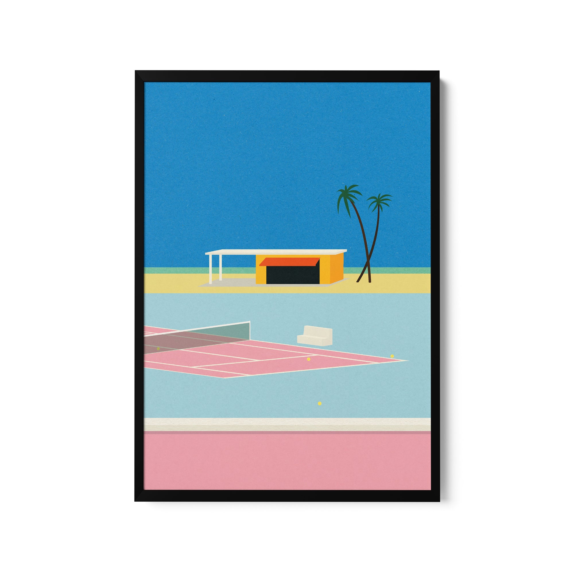 a picture of a beach with a tennis court