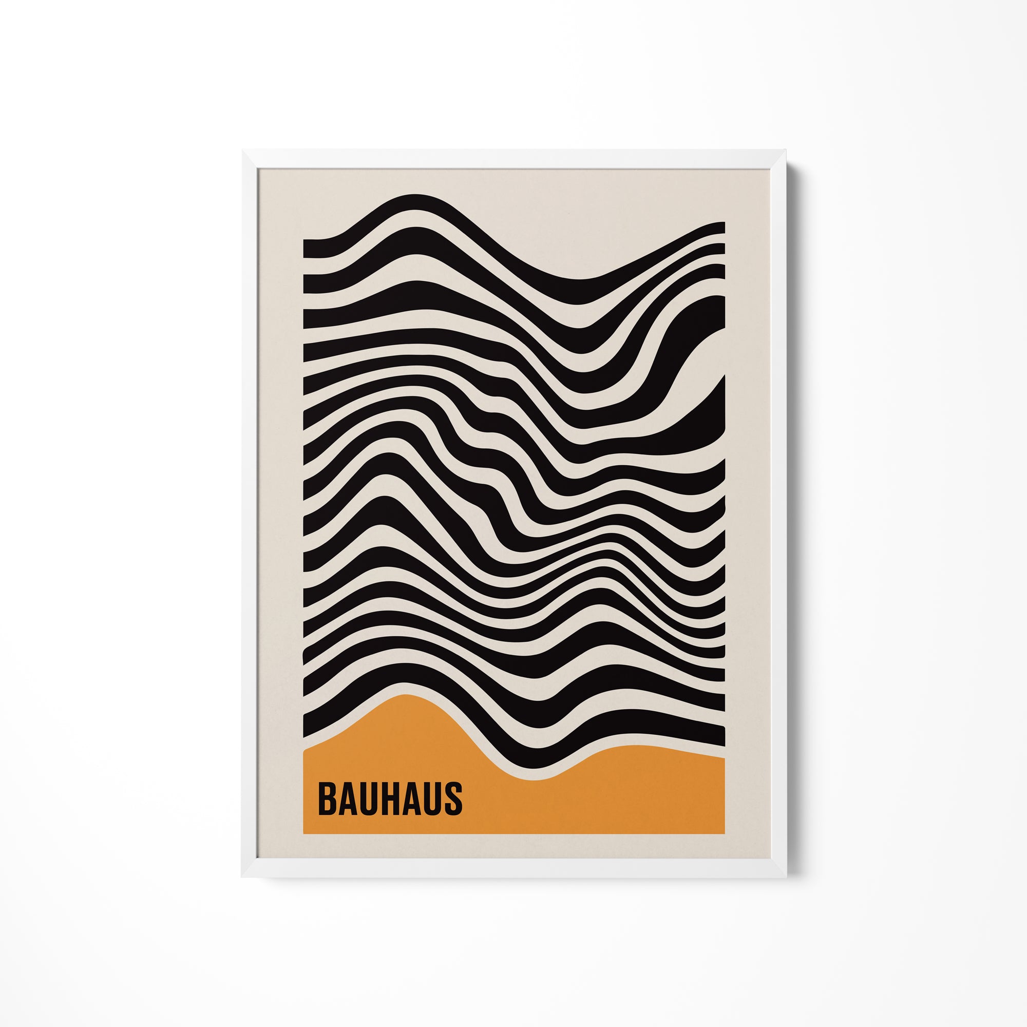 a black and white poster with an orange background