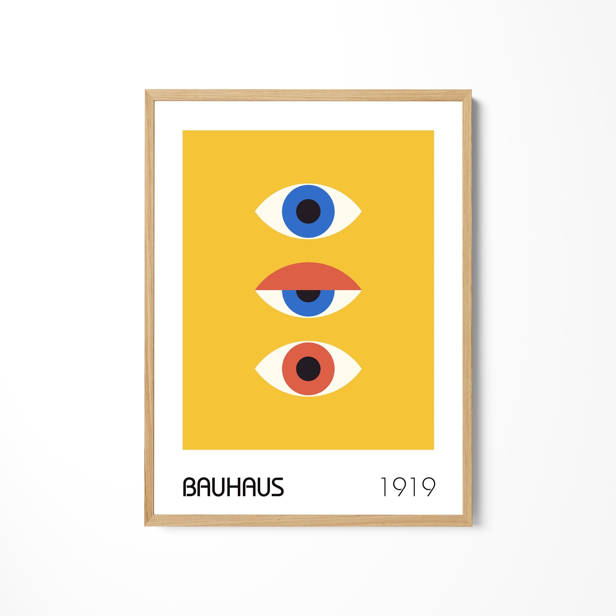 a picture of a poster with two blue and red eyes