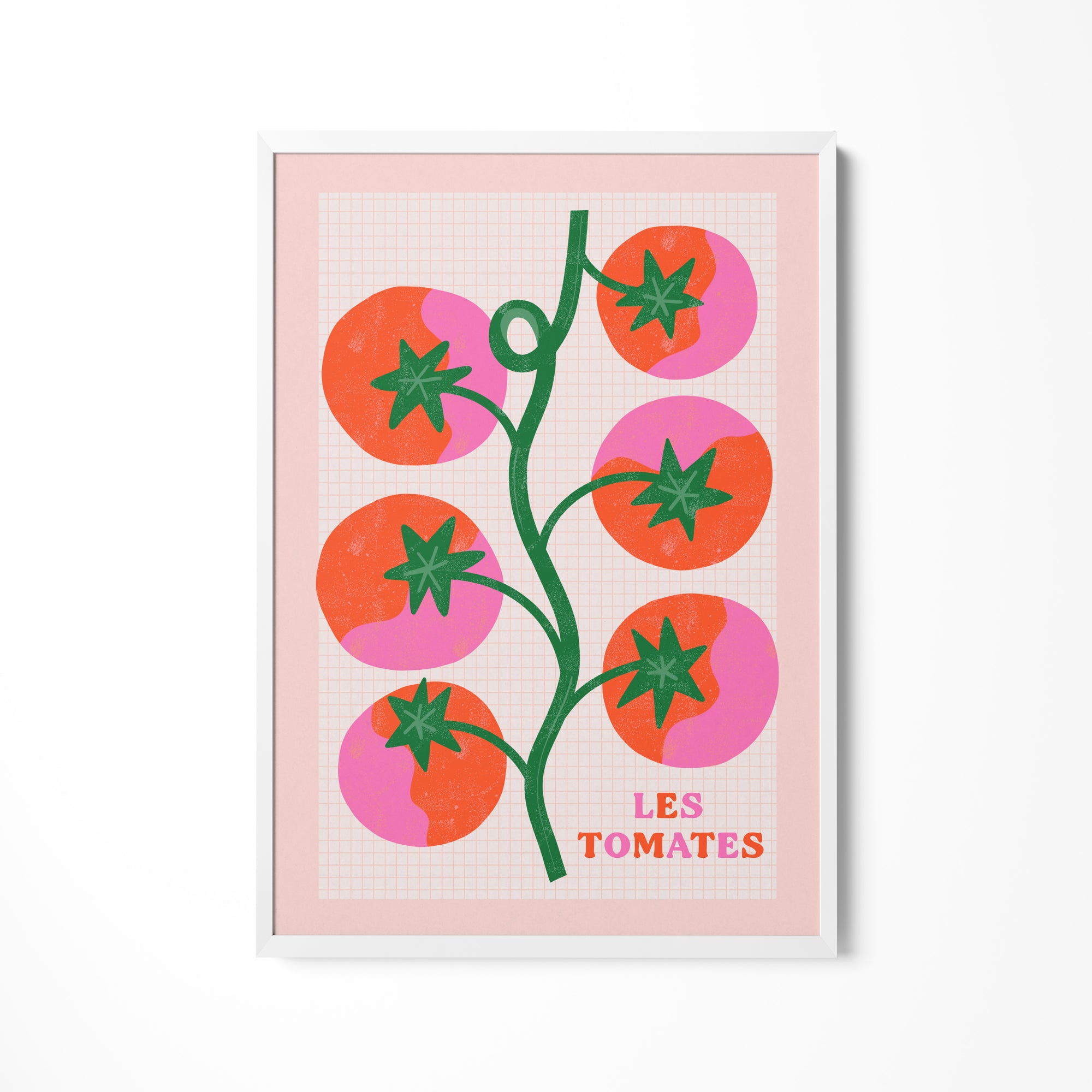 a pink poster with a green plant on it