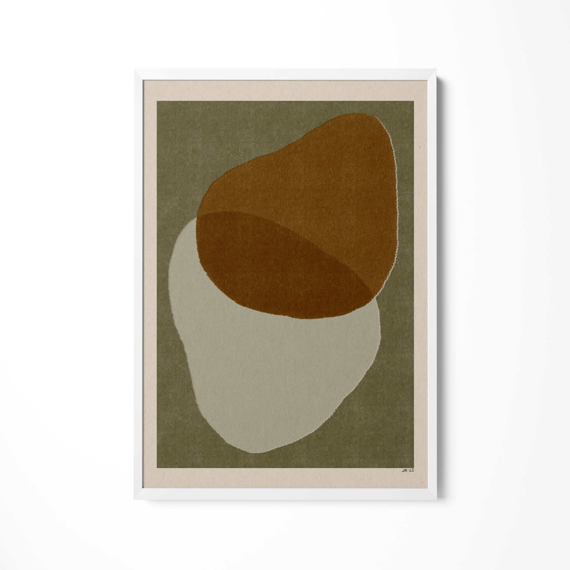 a picture of a brown and white object on a wall