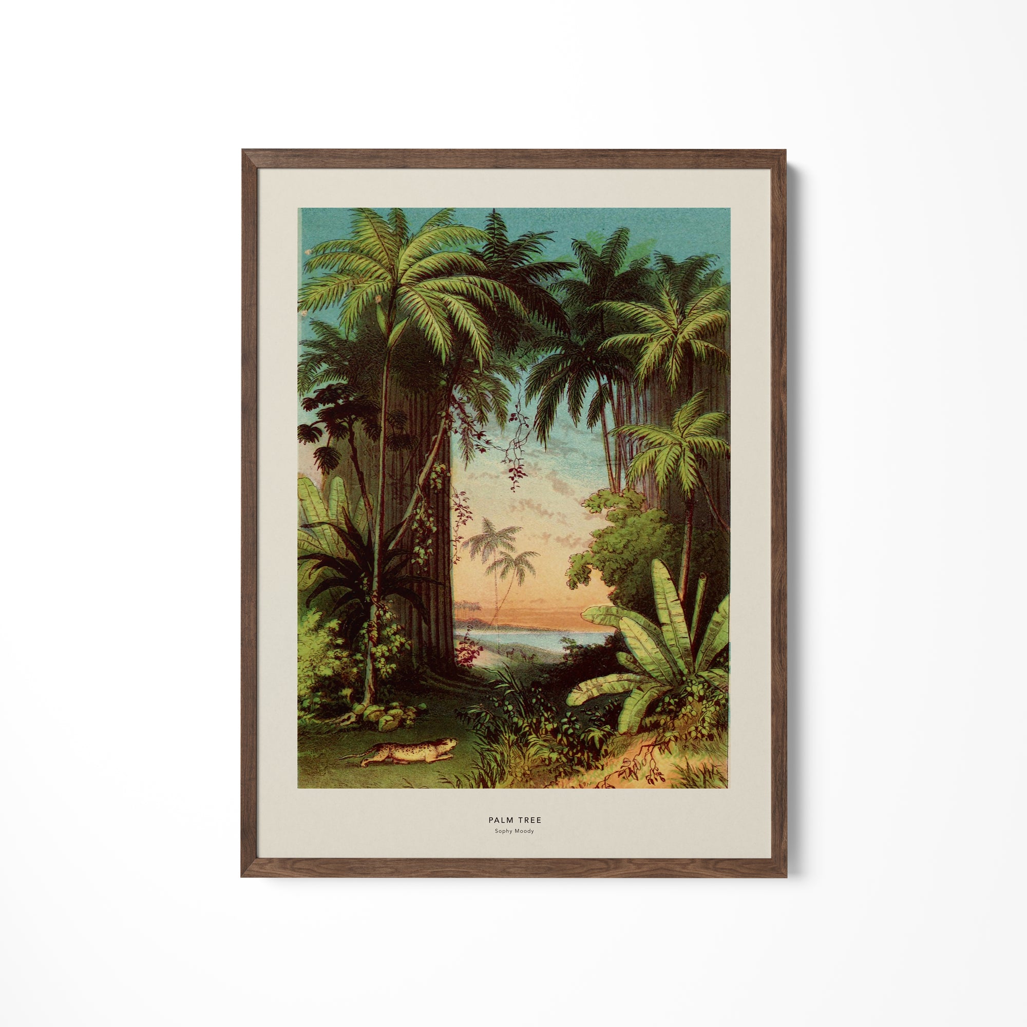 a painting of a tropical scene with palm trees