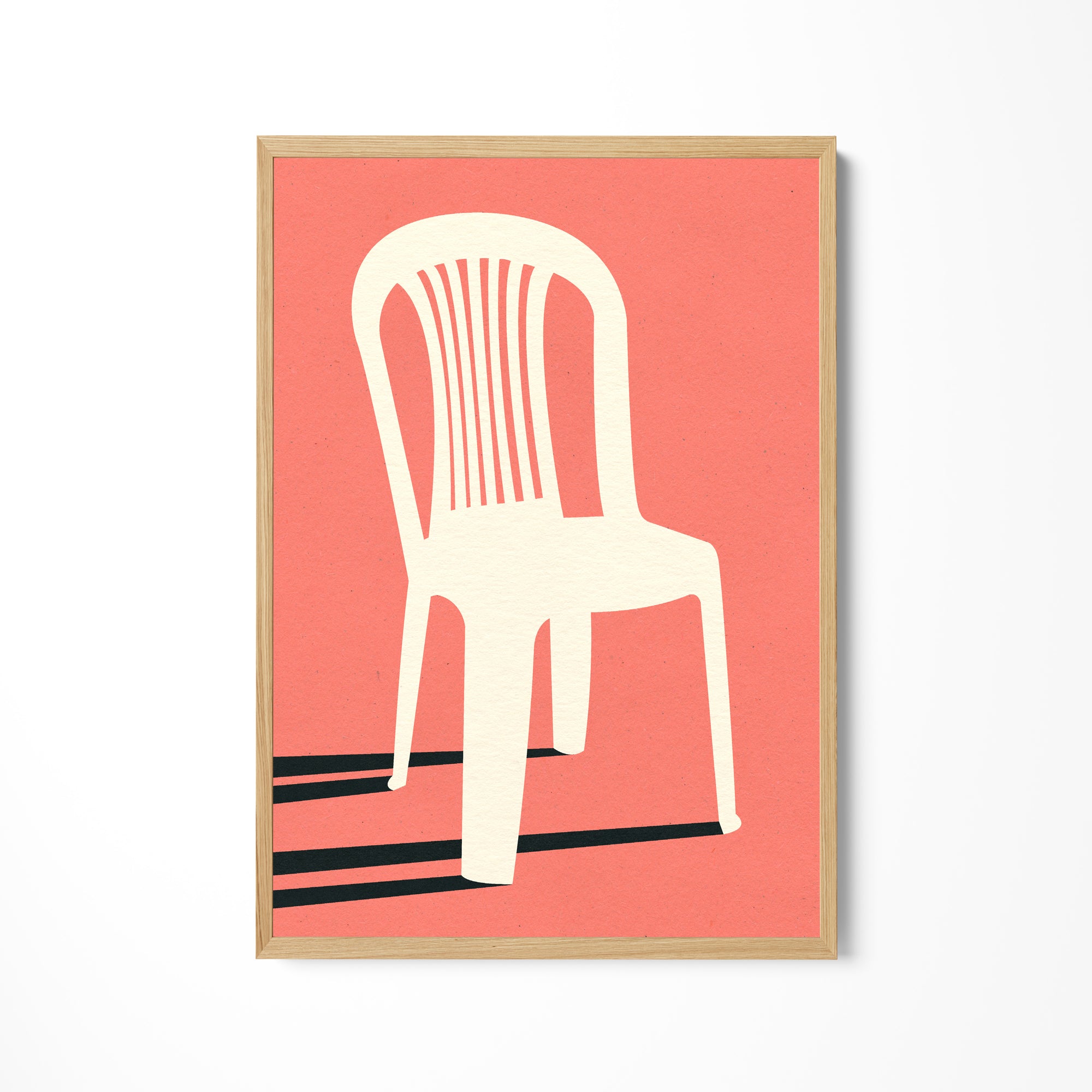 a picture of a white chair on a pink background