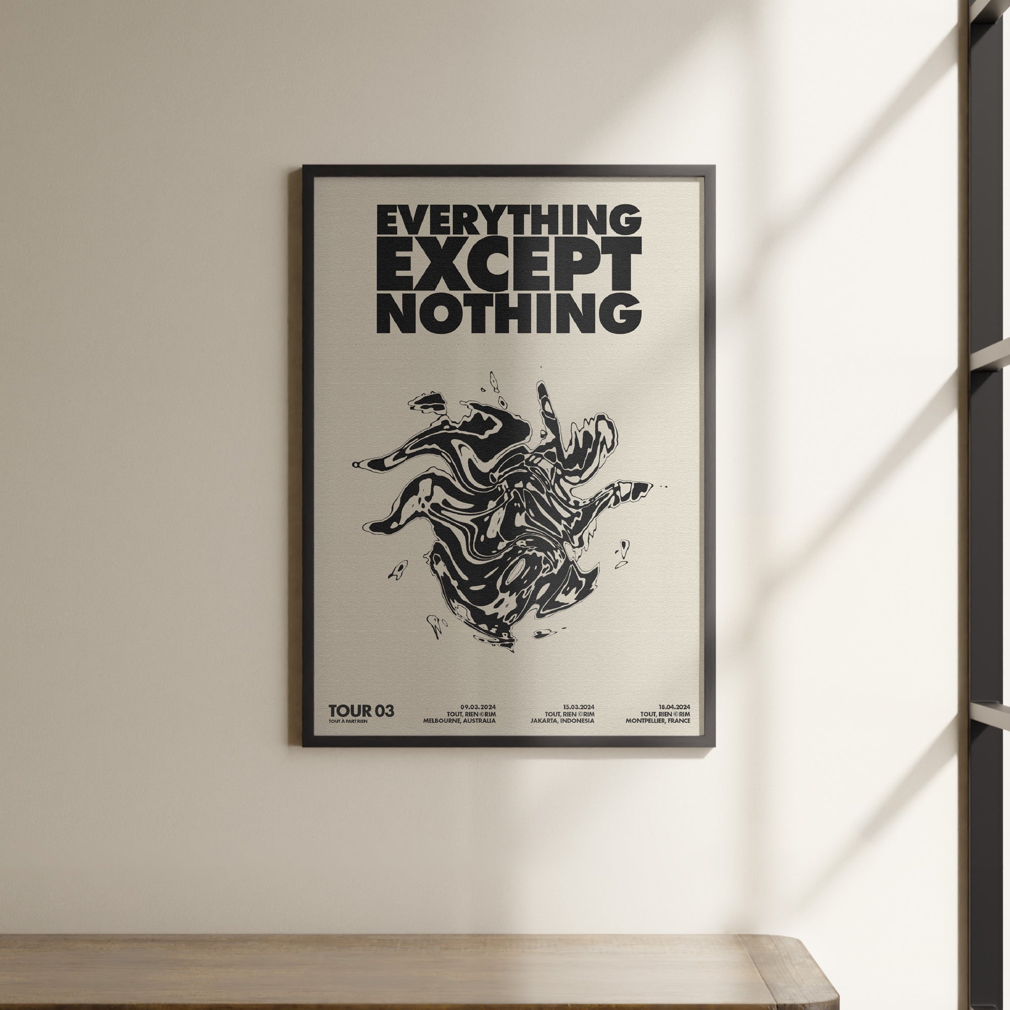 a poster hanging on the wall of a room