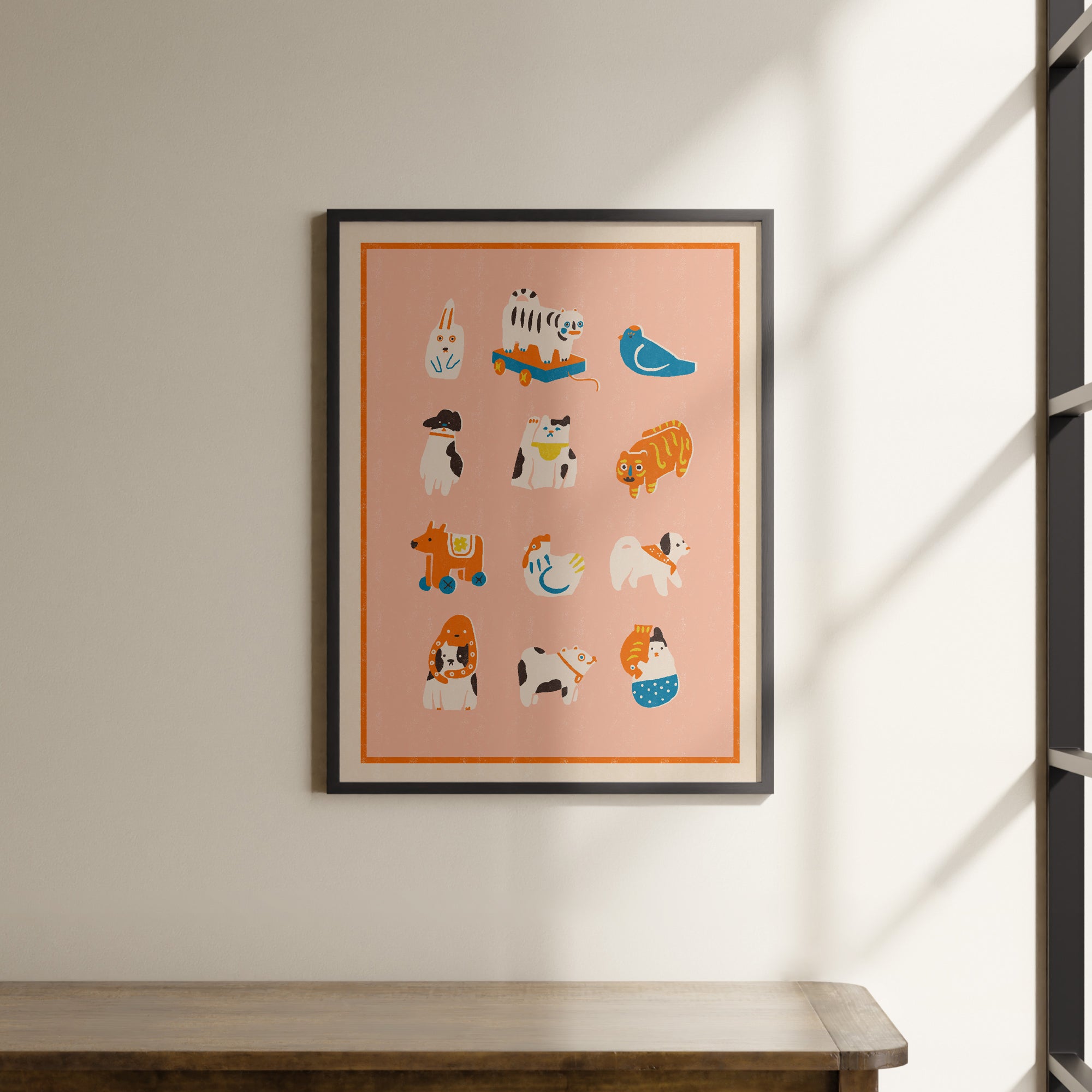 a picture of a picture of animals hanging on a wall