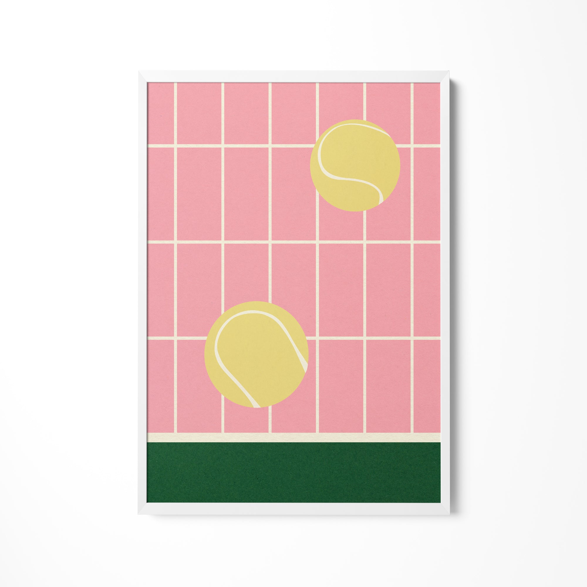 a picture of a tennis ball on a tiled wall