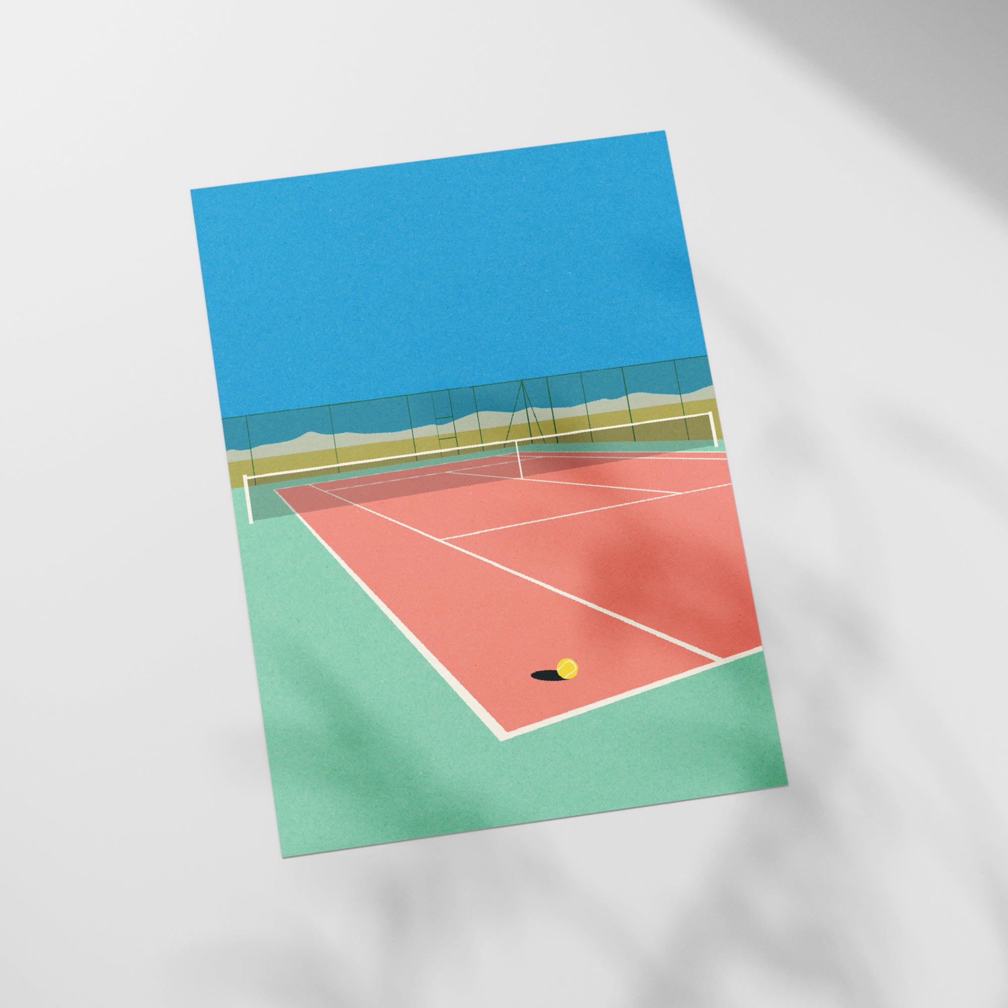 a tennis court with a tennis ball on it