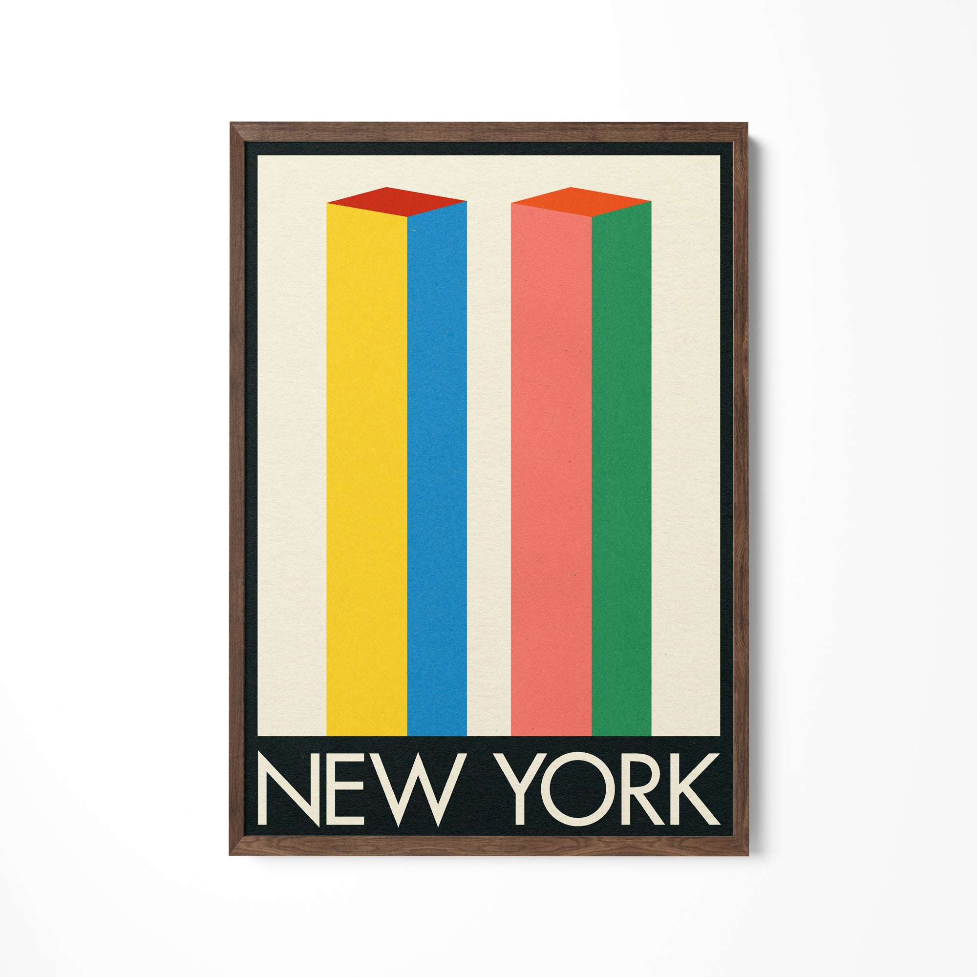 a picture of a new york poster hanging on a wall
