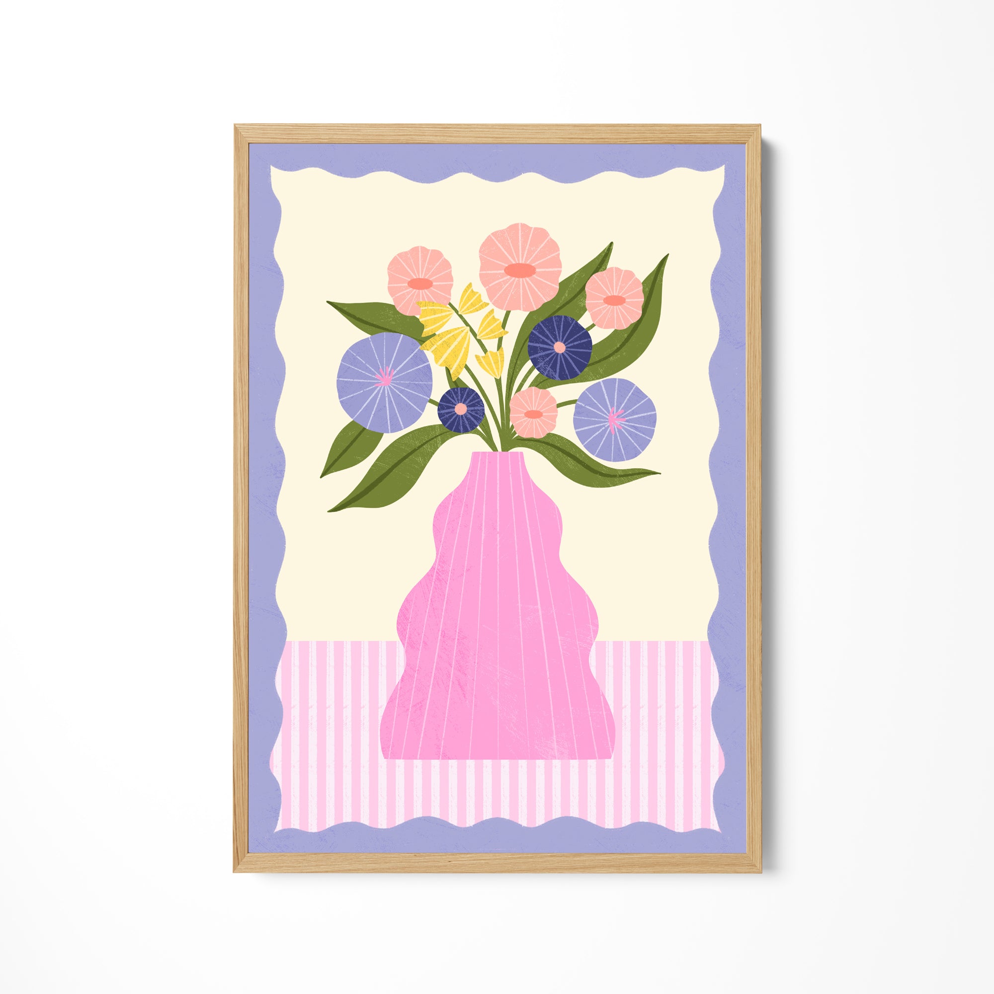 a picture of a pink vase with flowers in it