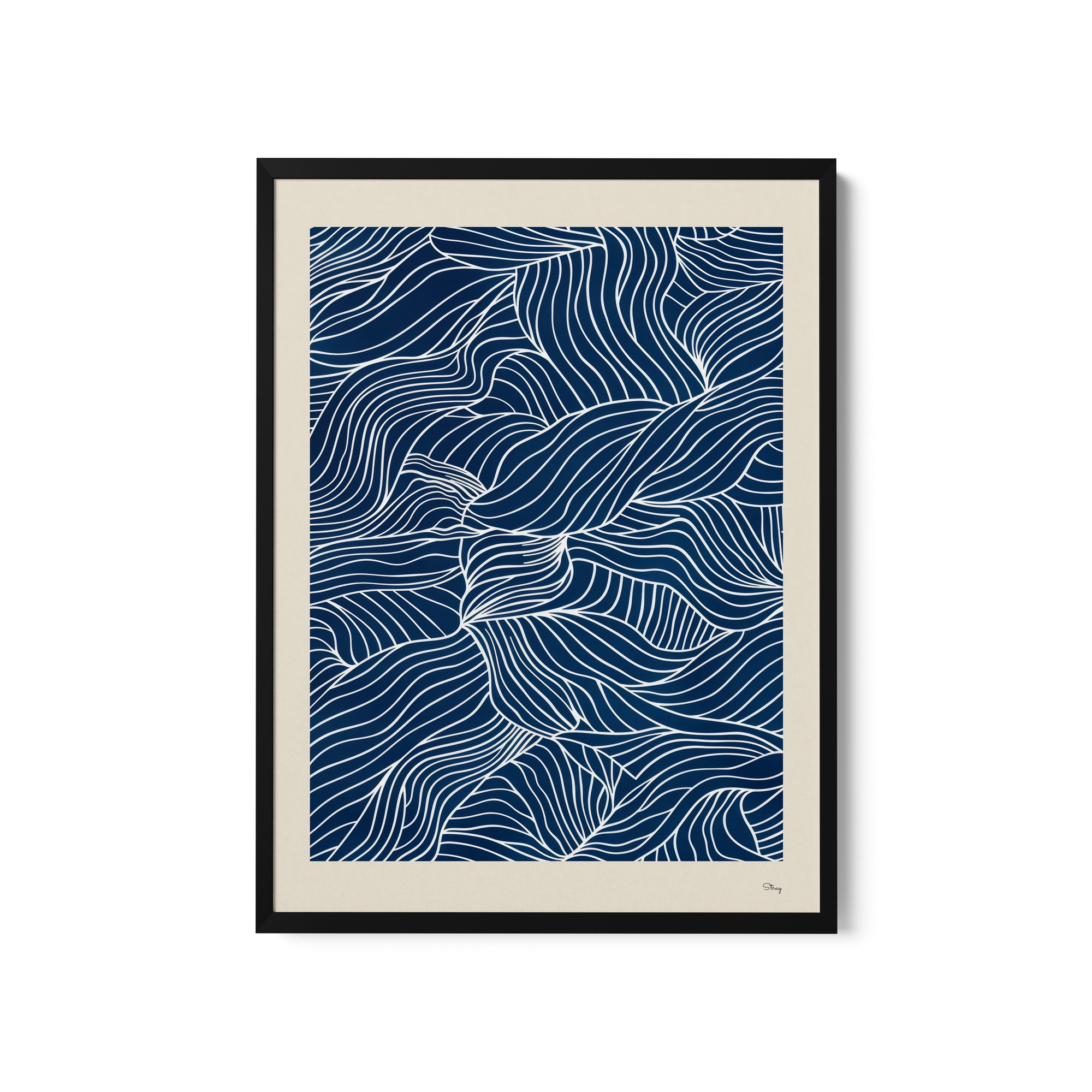 a blue and white print with wavy lines