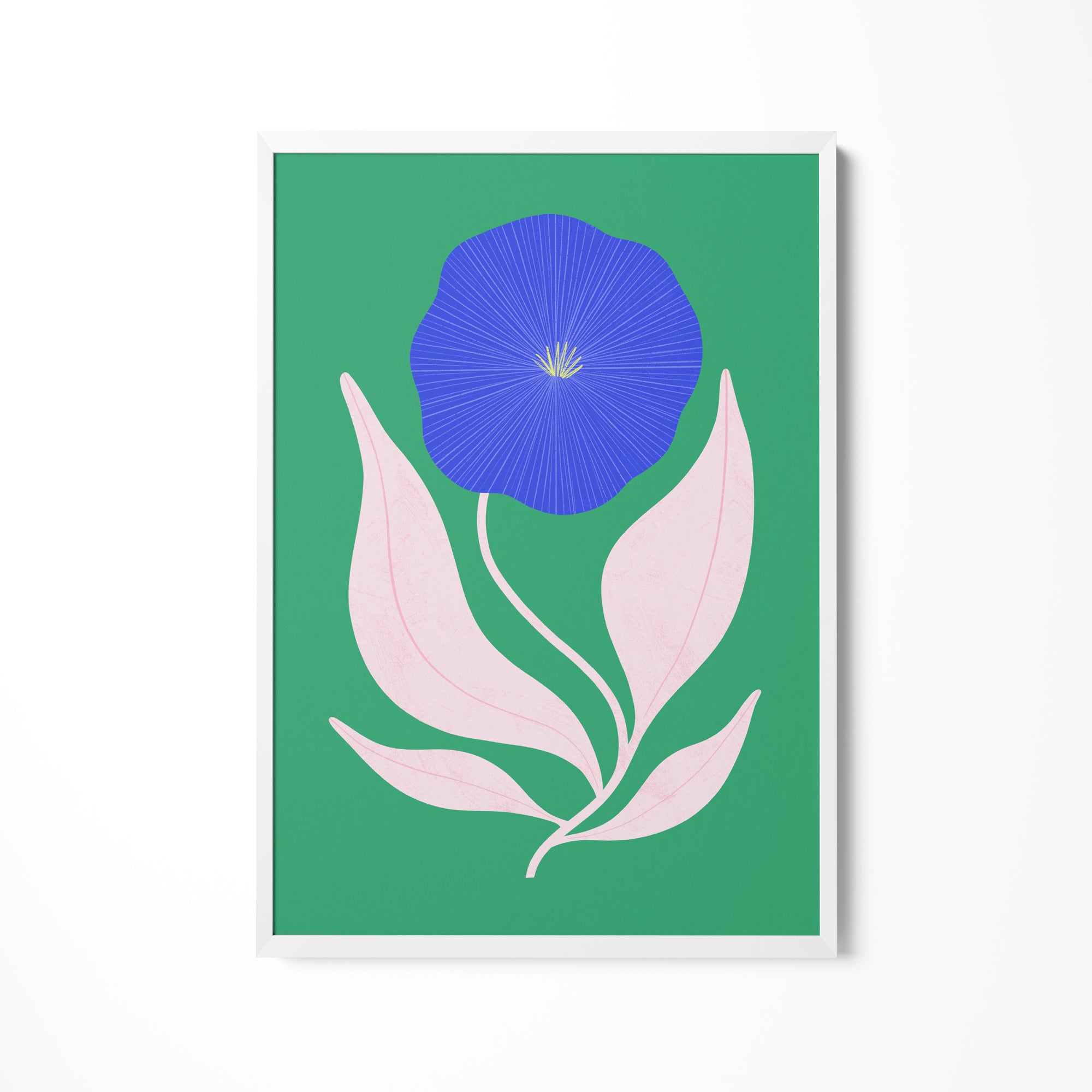 a picture of a blue flower on a green background