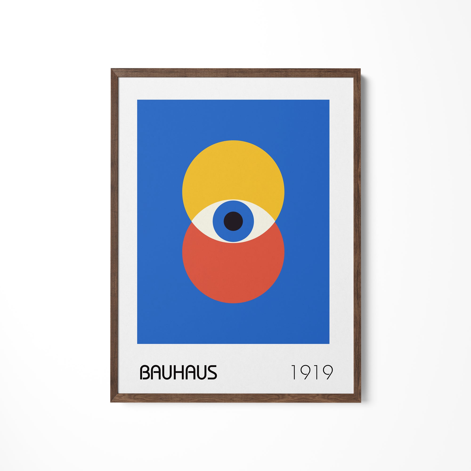 a picture of an eye on a white wall
