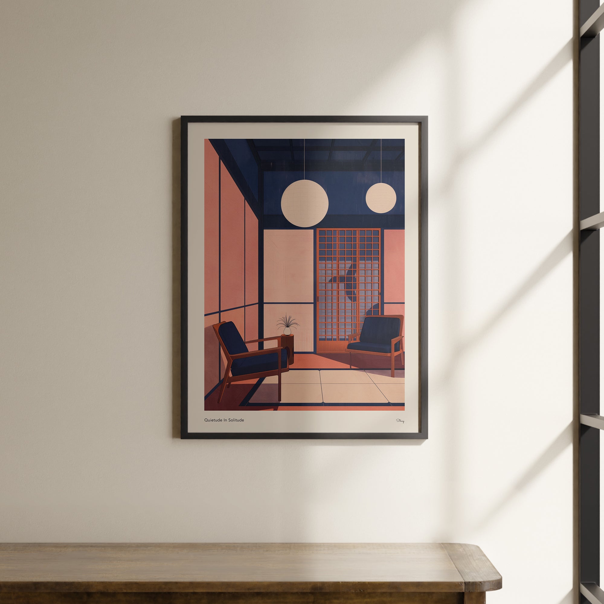 a picture of a room with a chair and a table