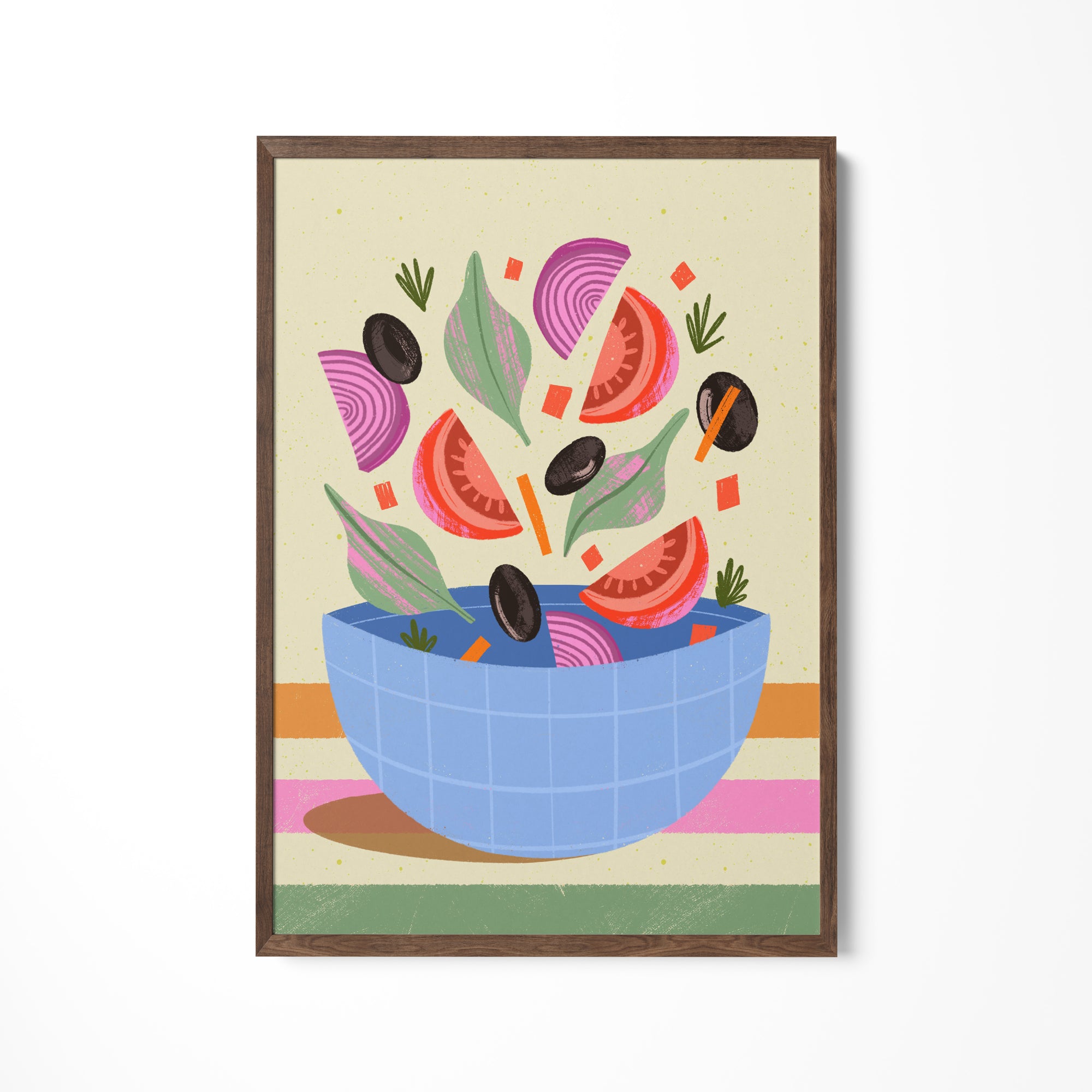 a painting of a bowl of vegetables on a wall