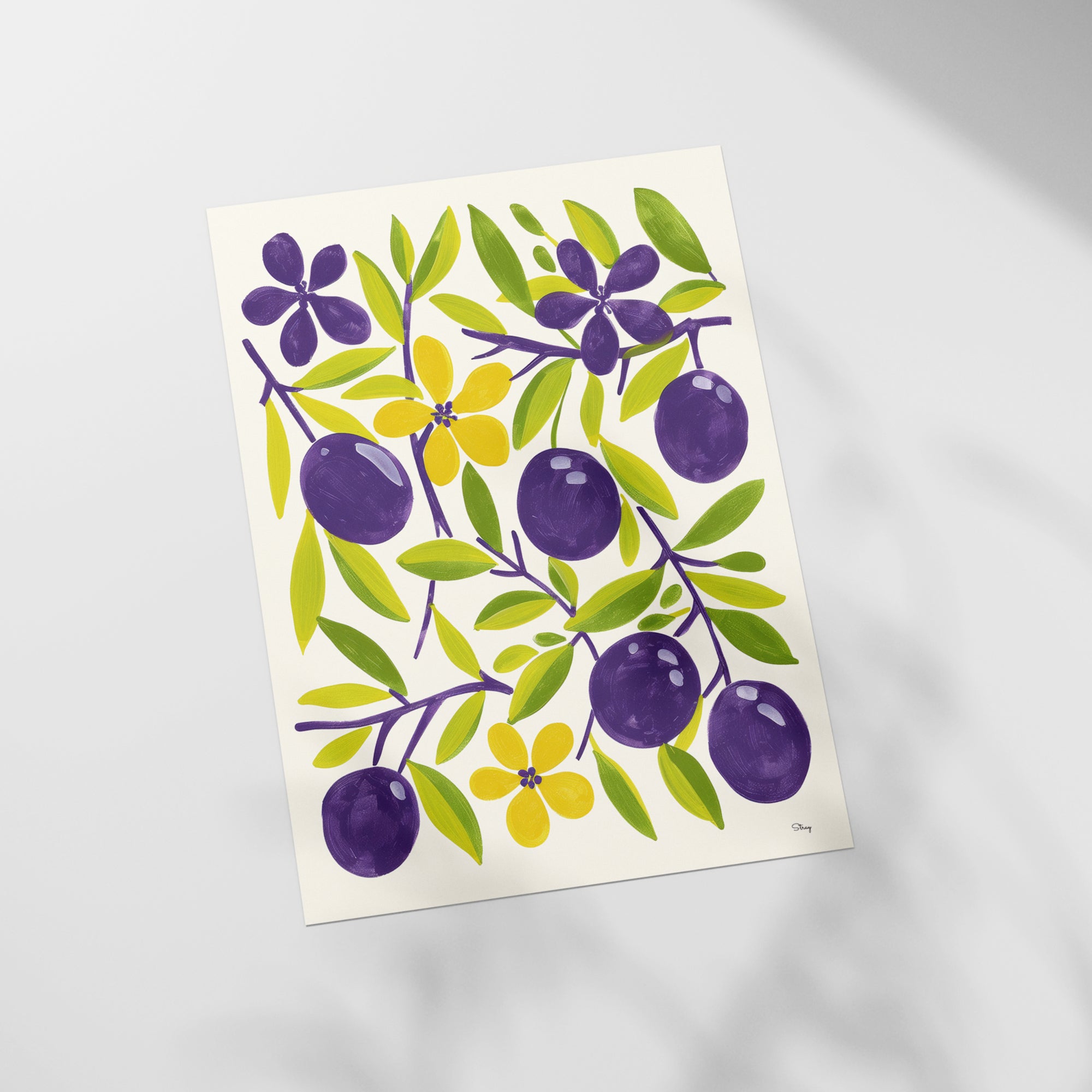 a painting of a tree with fruit on it