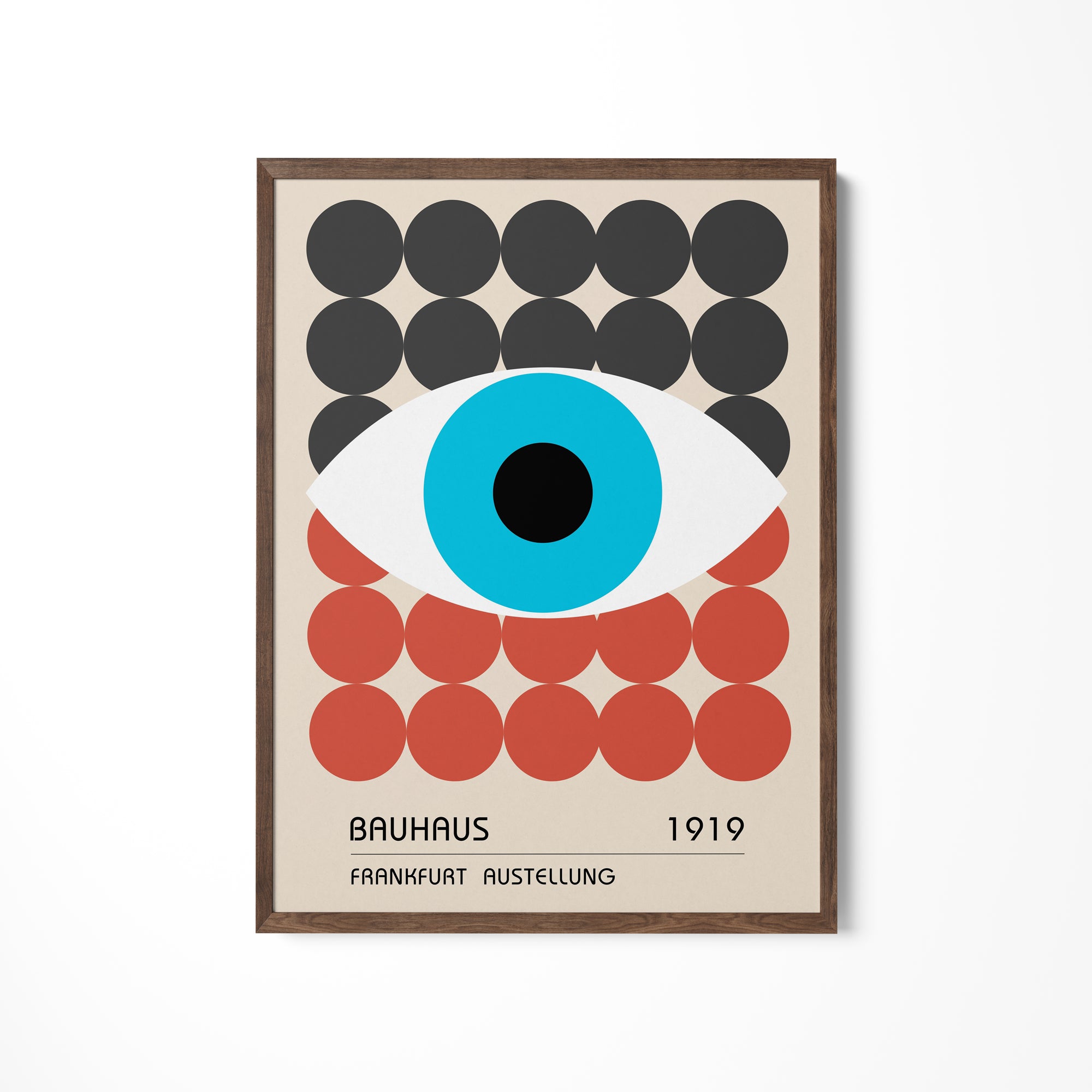 a poster of a blue eye surrounded by circles