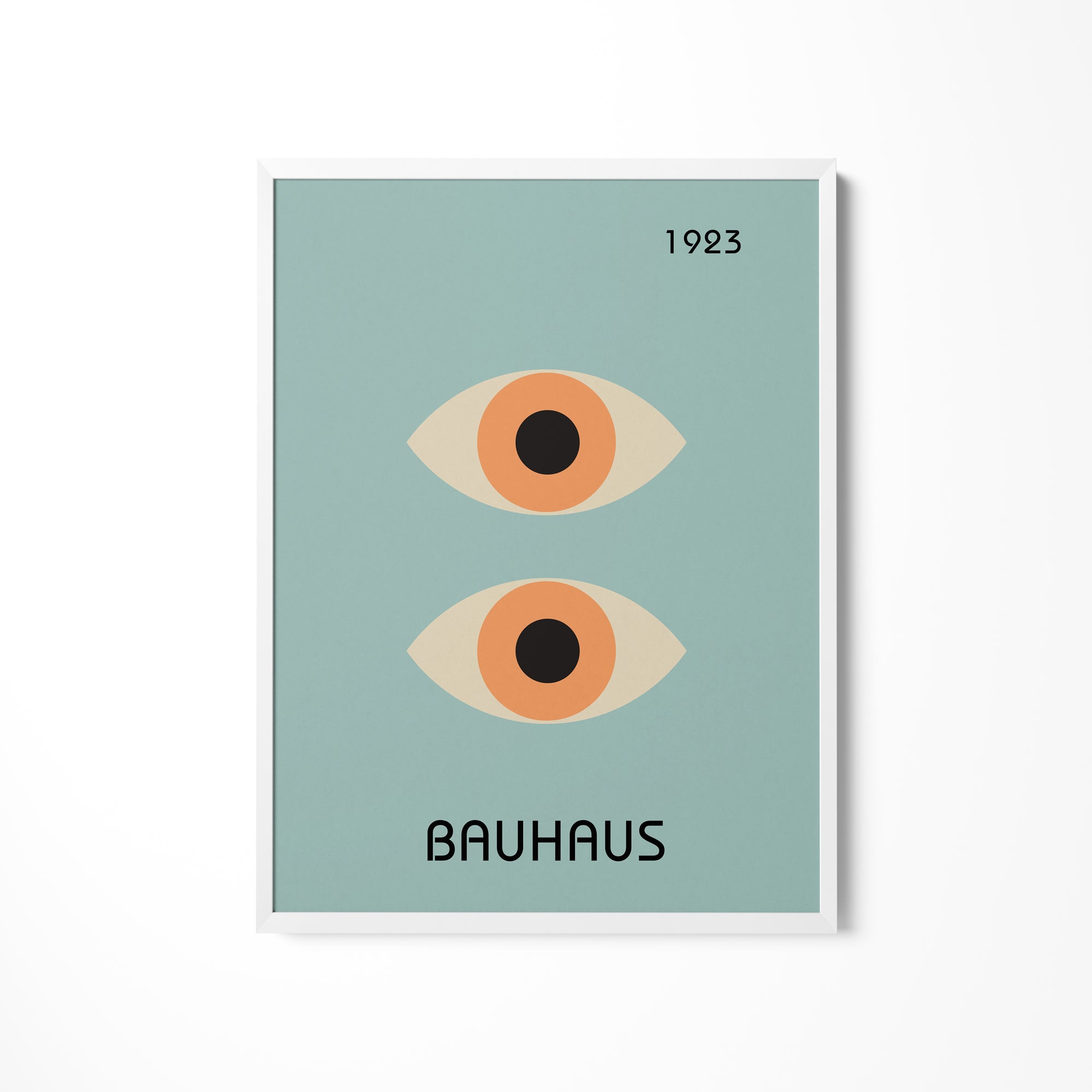 a poster of two orange eyes with the words bauhaus
